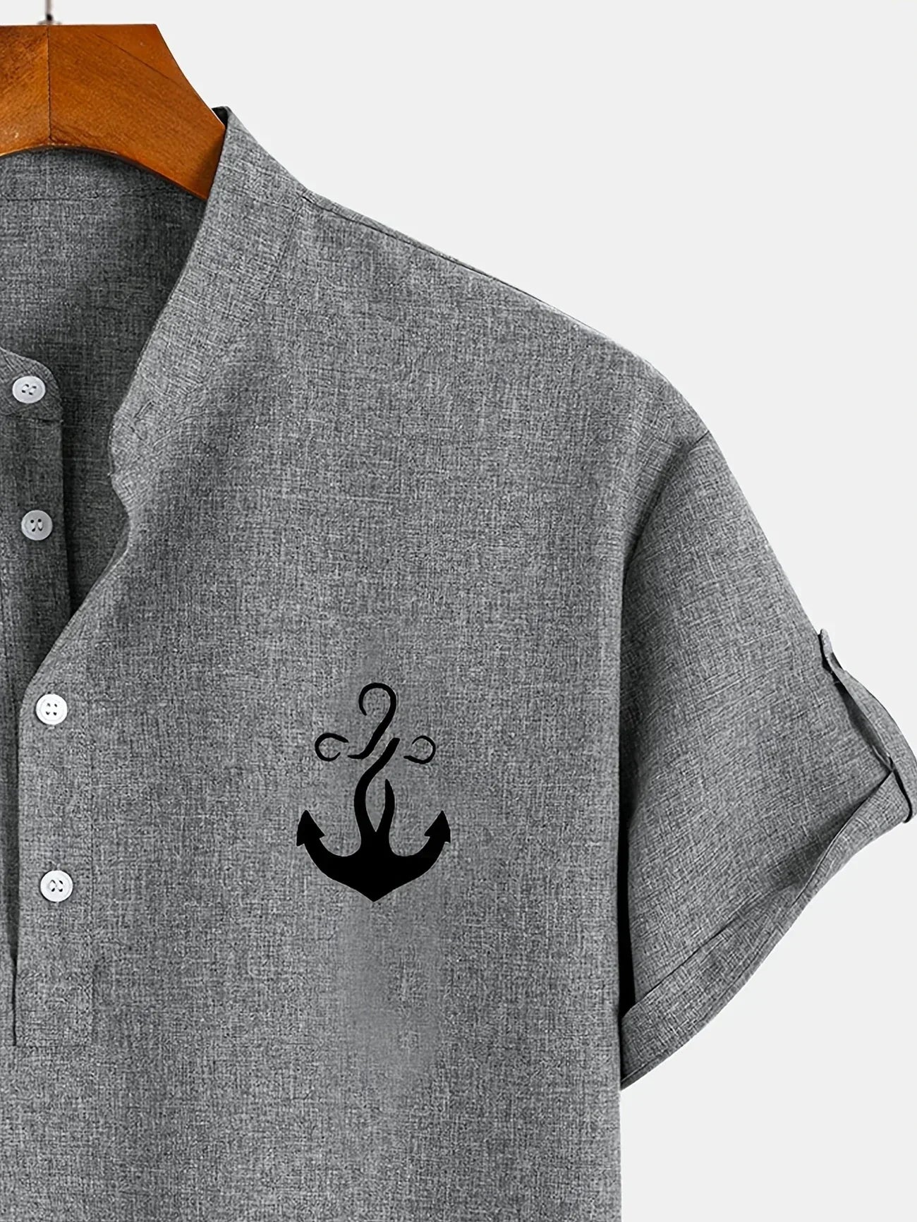 Skjorte herre | Henley shirt med korte ærmer og knapper