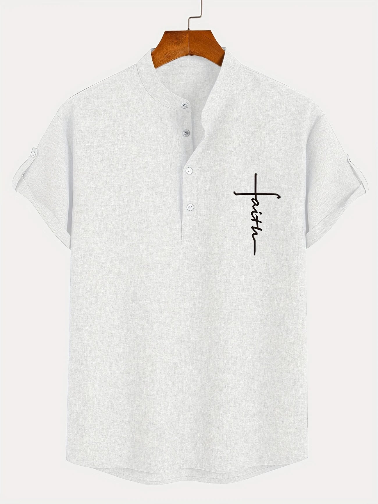 Skjorte herre | Henley shirt med korte ærmer og knapper