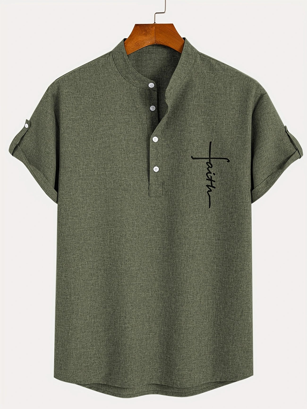 Skjorte herre | Henley shirt med korte ærmer og knapper