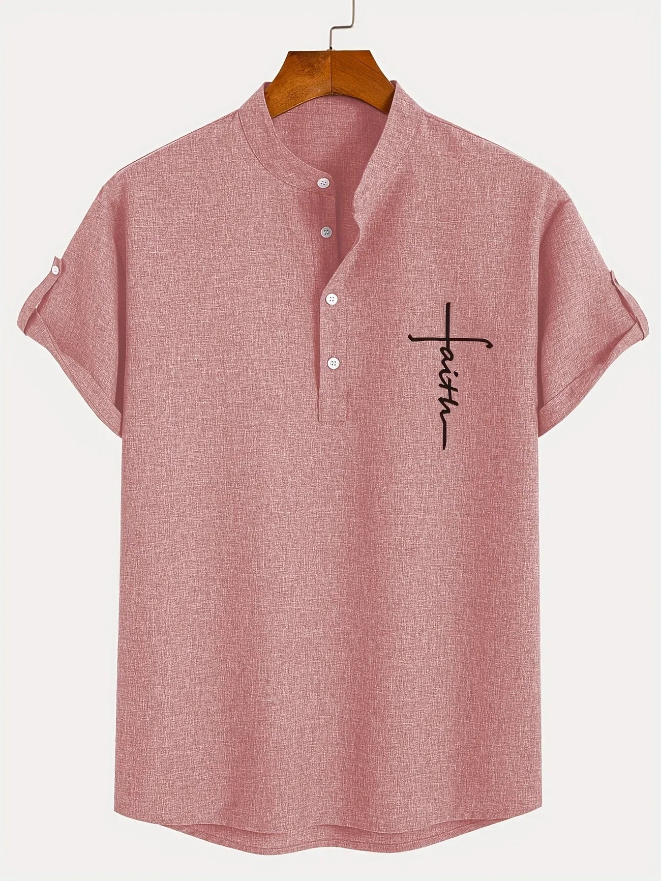 Skjorte herre | Henley shirt med korte ærmer og knapper