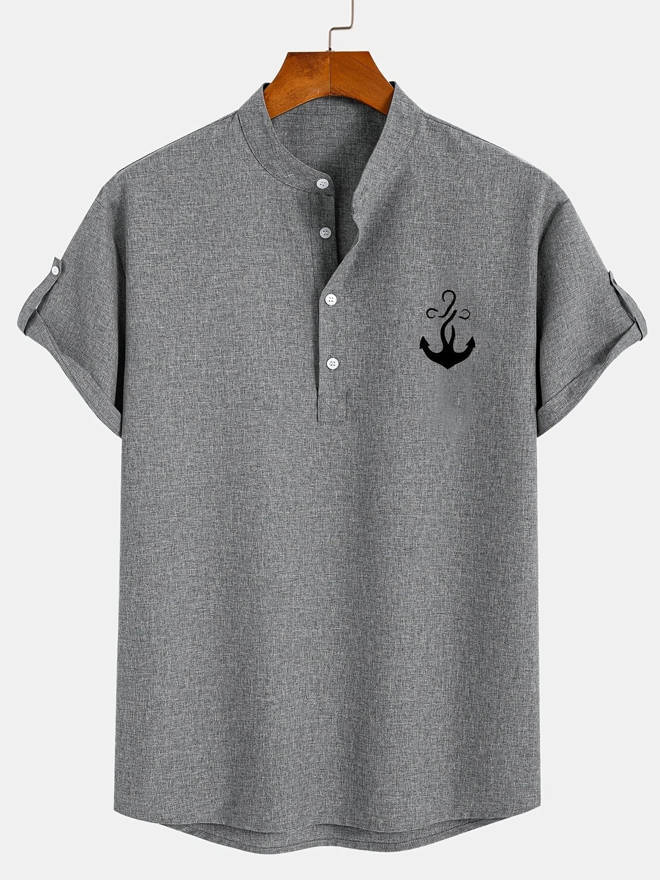 Skjorte herre | Henley shirt med korte ærmer og knapper