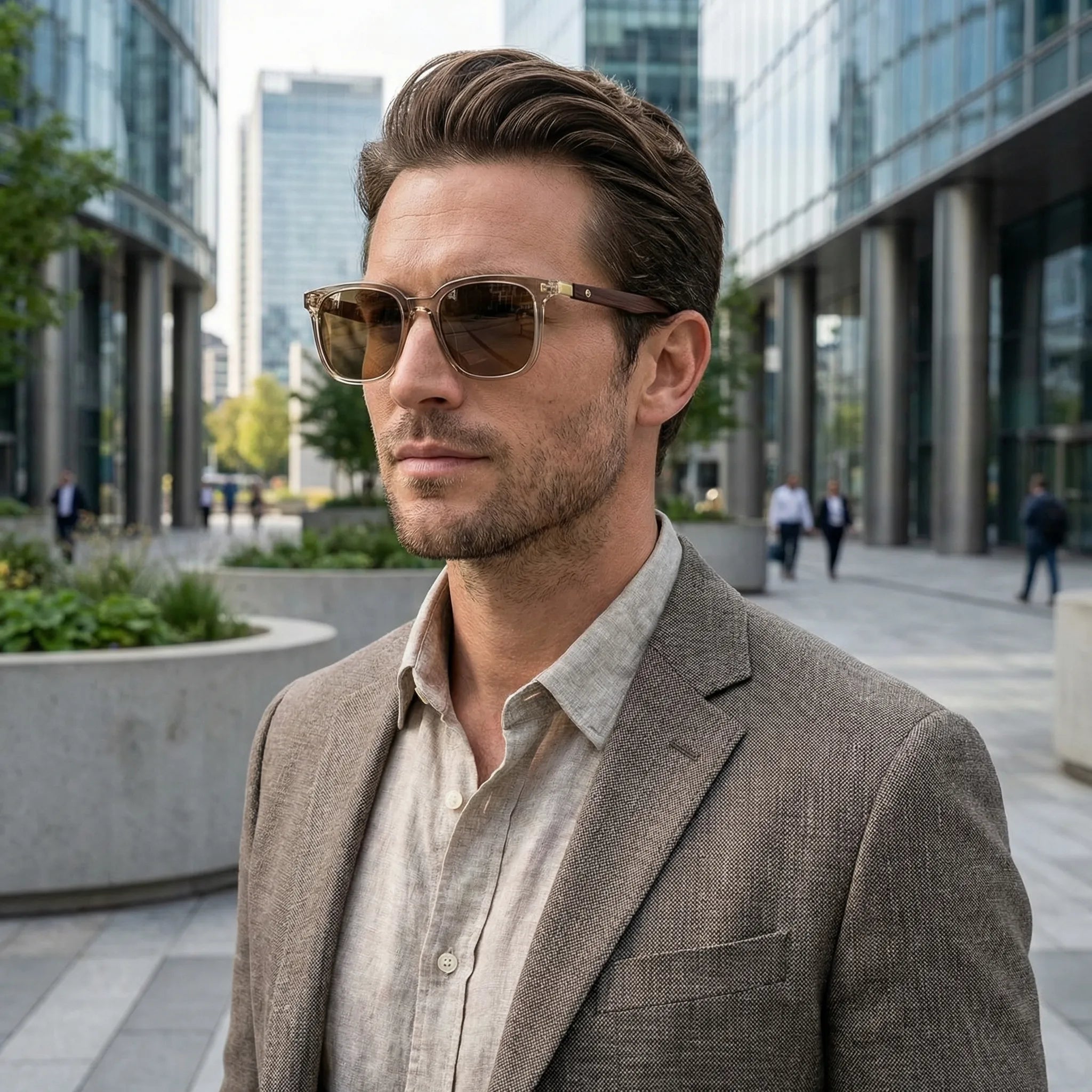 Lunettes de soleil pour homme | Monture ronde aspect bois