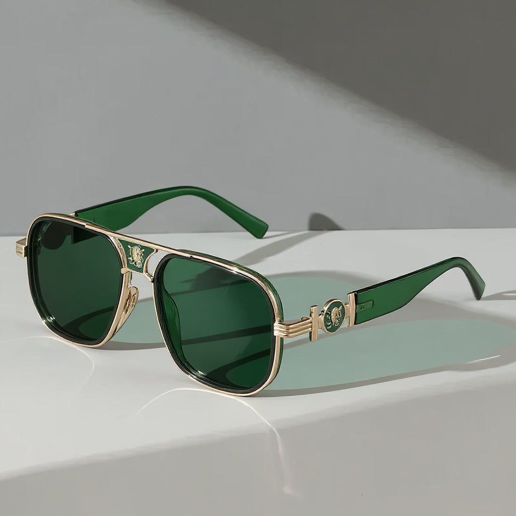 Lunettes de soleil pour femmes | Lunettes aviateur vertes à monture dorée