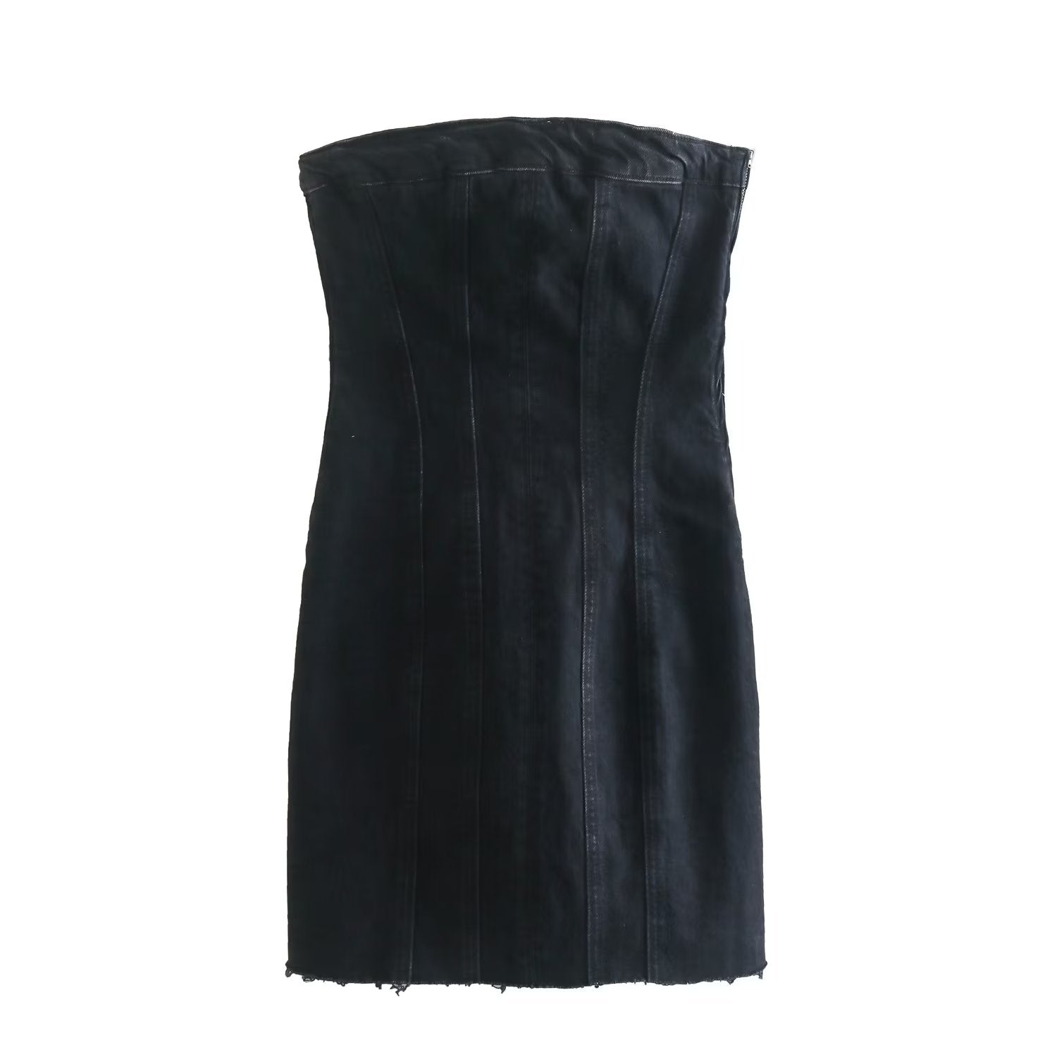 Strapless kjole dame | Denim mini kjole med tætsiddende pasform
