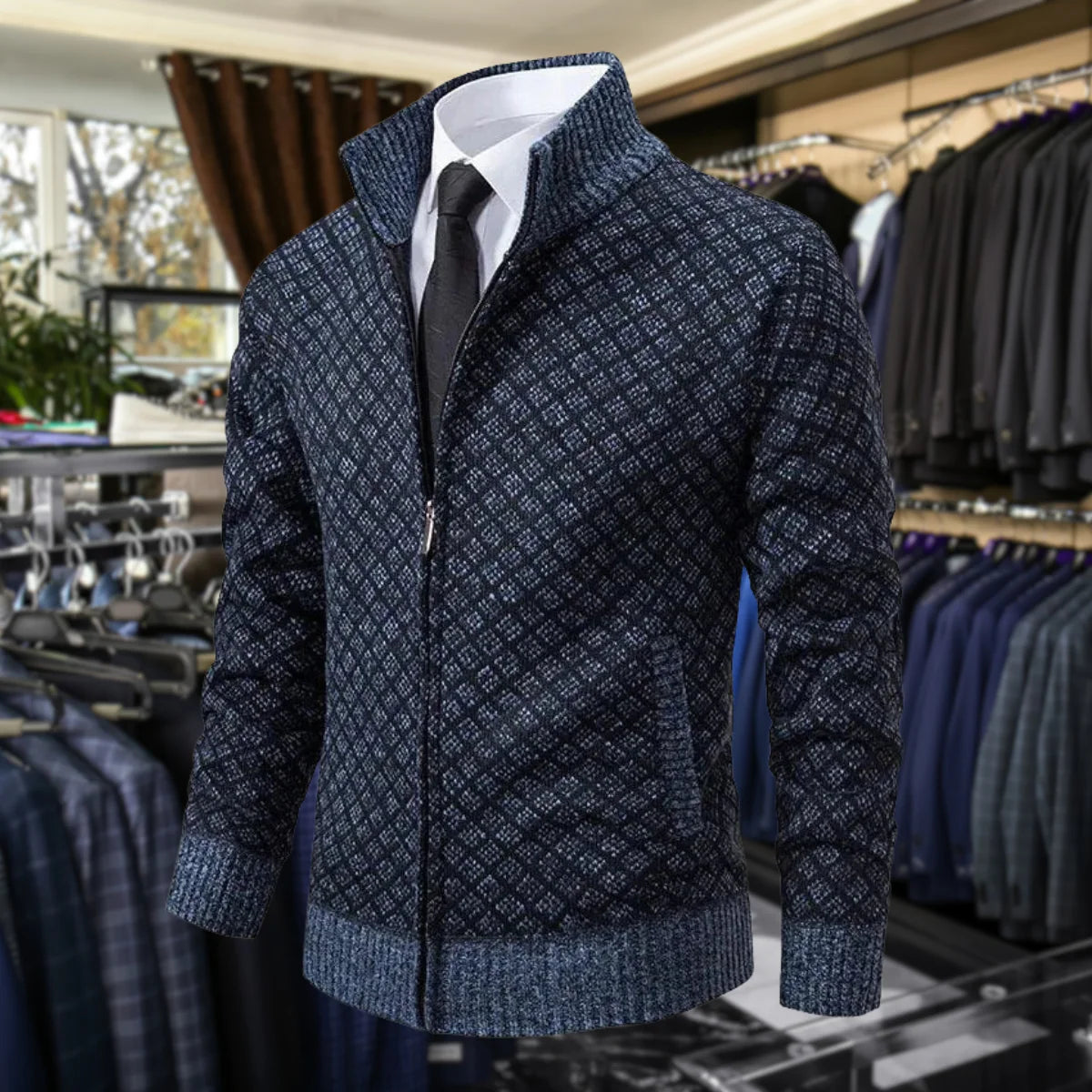 Pull pour homme | Cardigan tricoté avec fermeture éclair et col montant