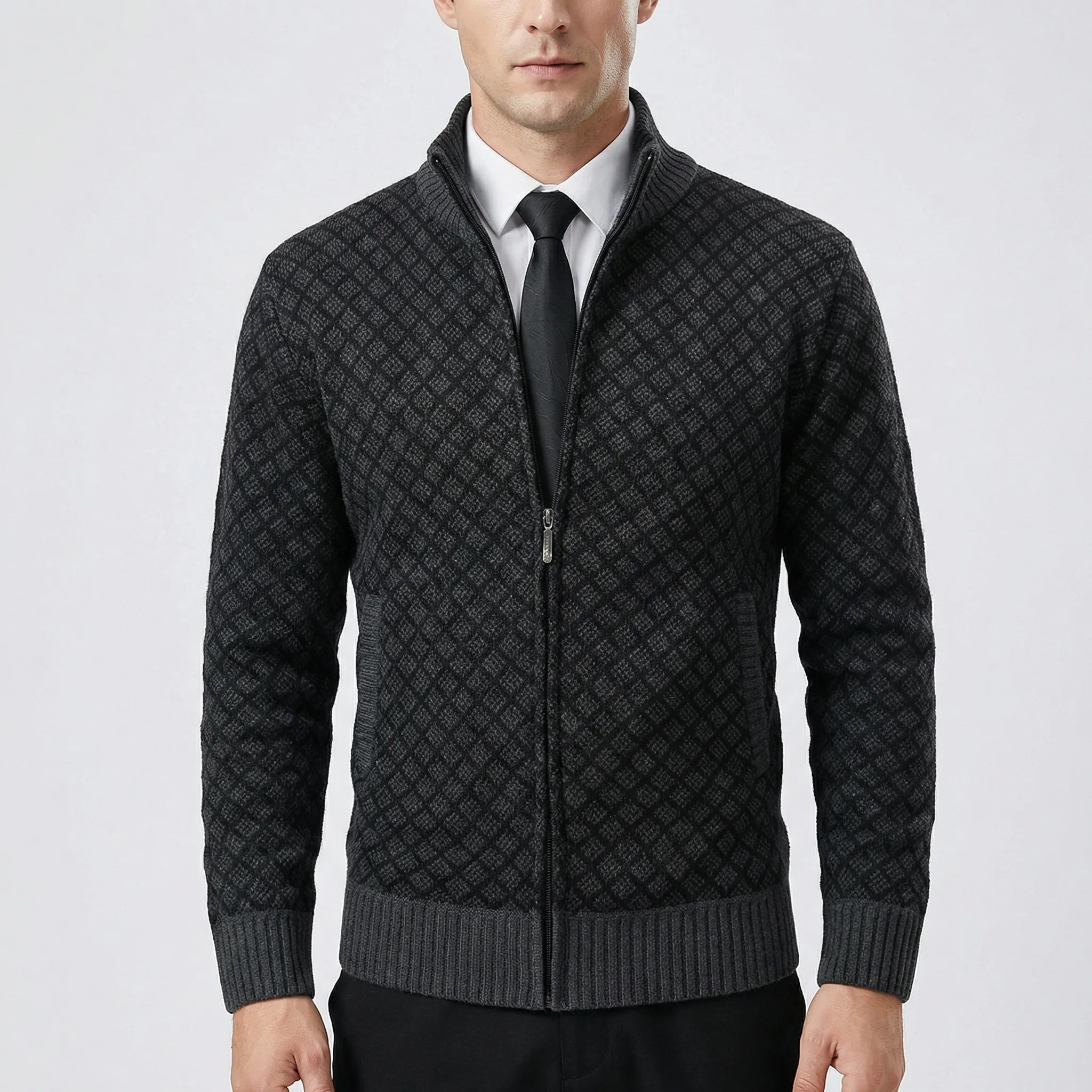 Pull pour homme | Cardigan tricoté avec fermeture éclair et col montant