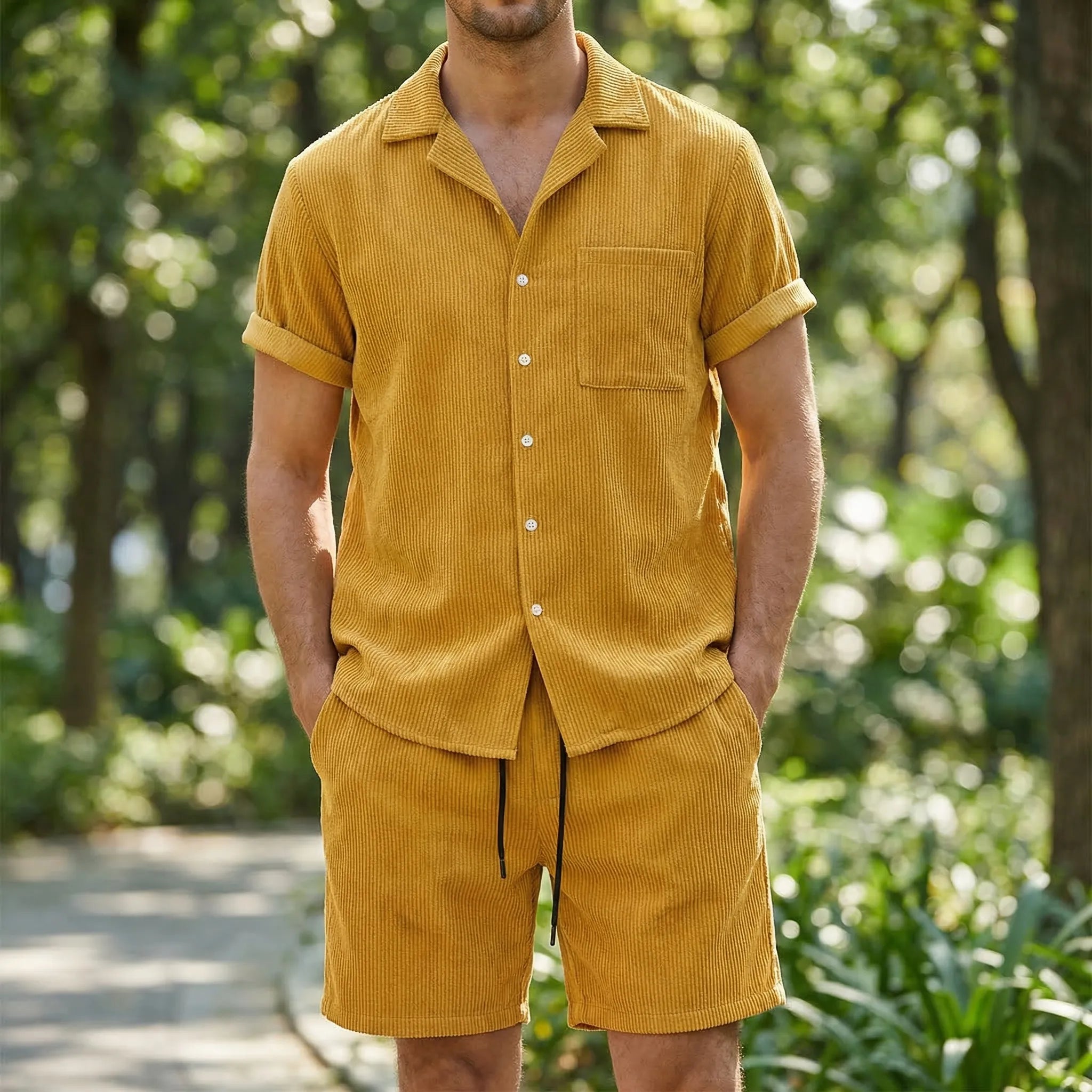 T-shirt herre | Sommersæt med kortærmet skjorte og shorts