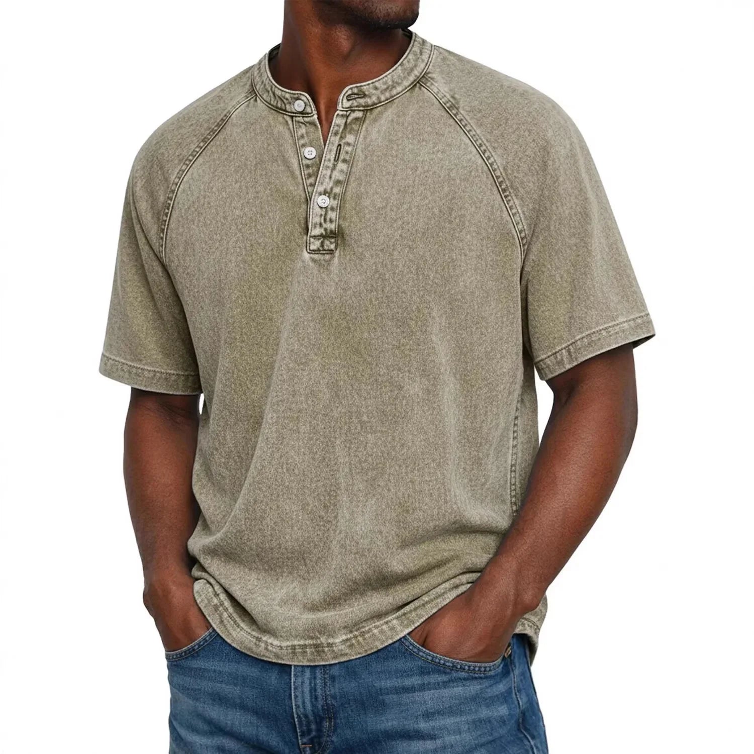 T shirt herre | Vintage henley med knapper