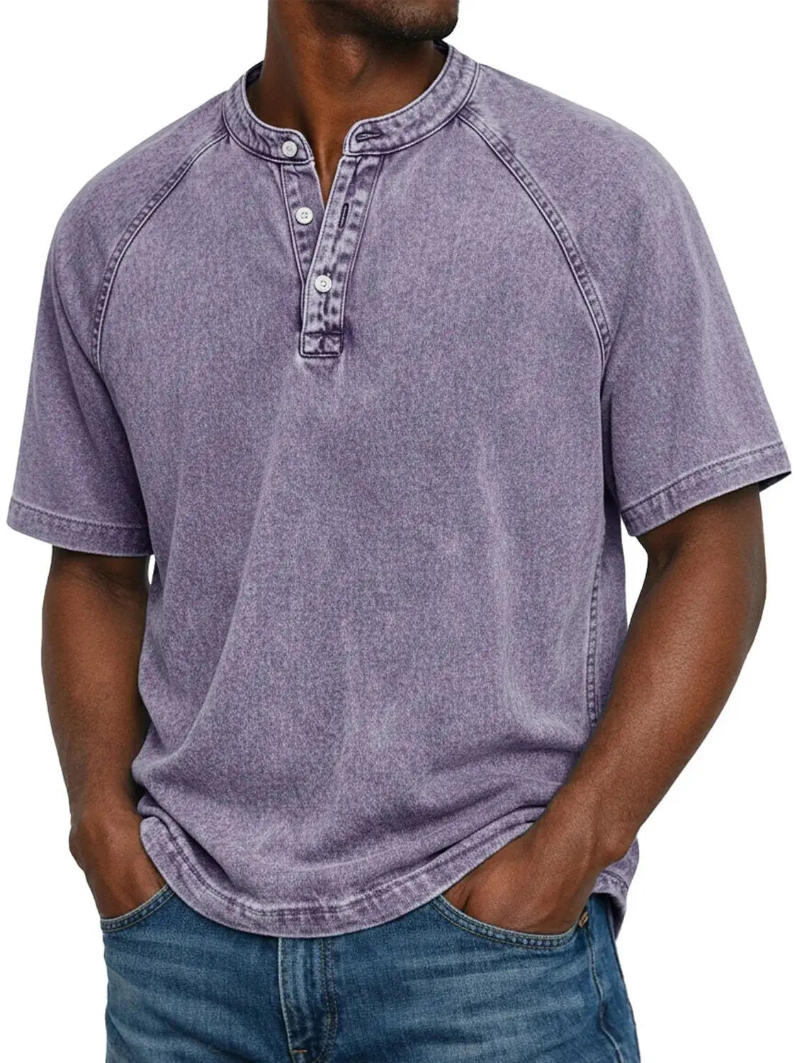 T shirt herre | Vintage henley med knapper