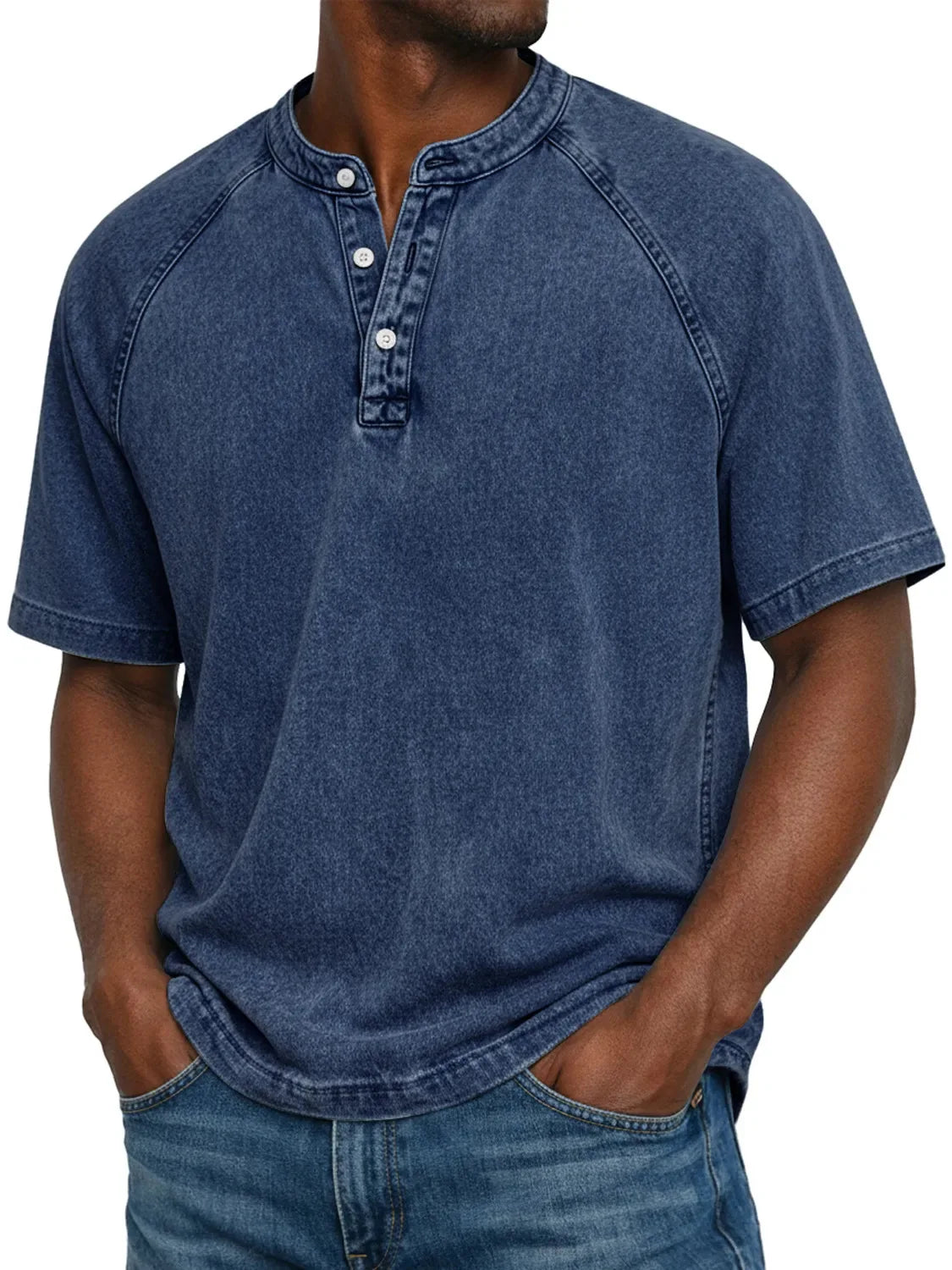 T shirt herre | Vintage henley med knapper