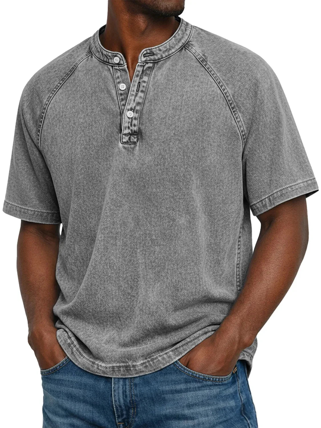 T shirt herre | Vintage henley med knapper