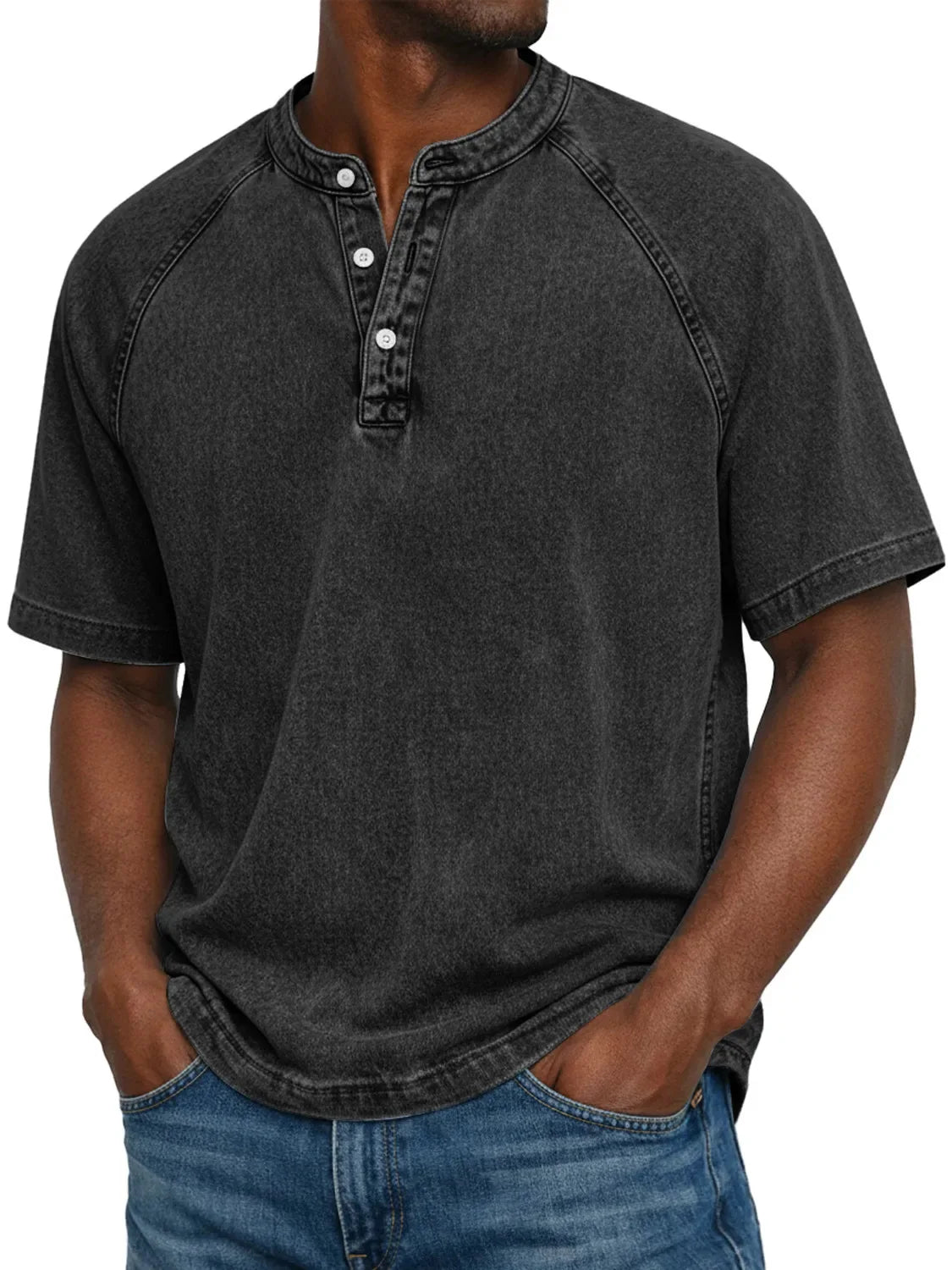 T shirt herre | Vintage henley med knapper