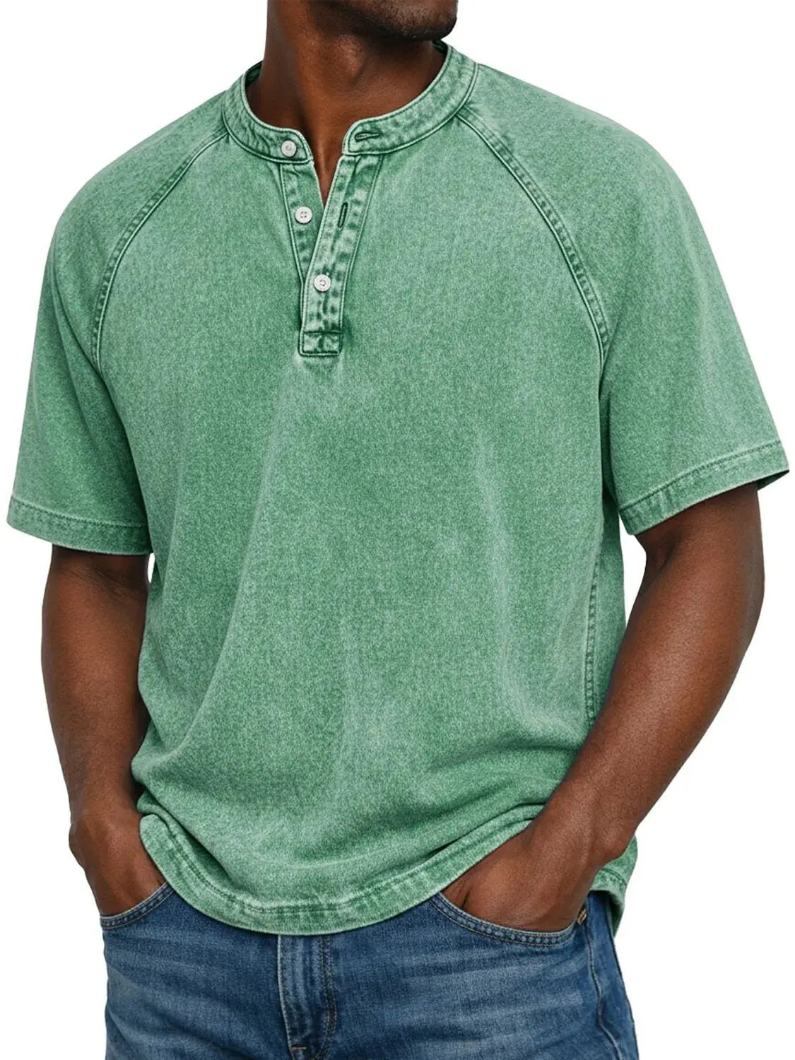 T shirt herre | Vintage henley med knapper