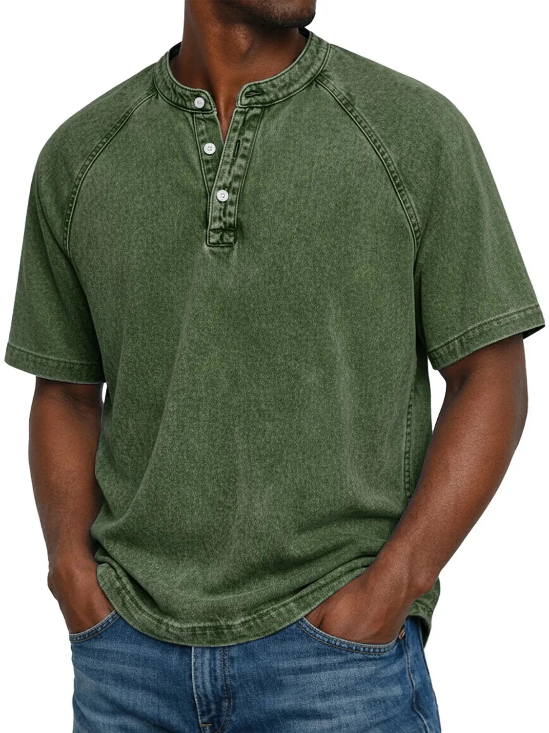 T shirt herre | Vintage henley med knapper