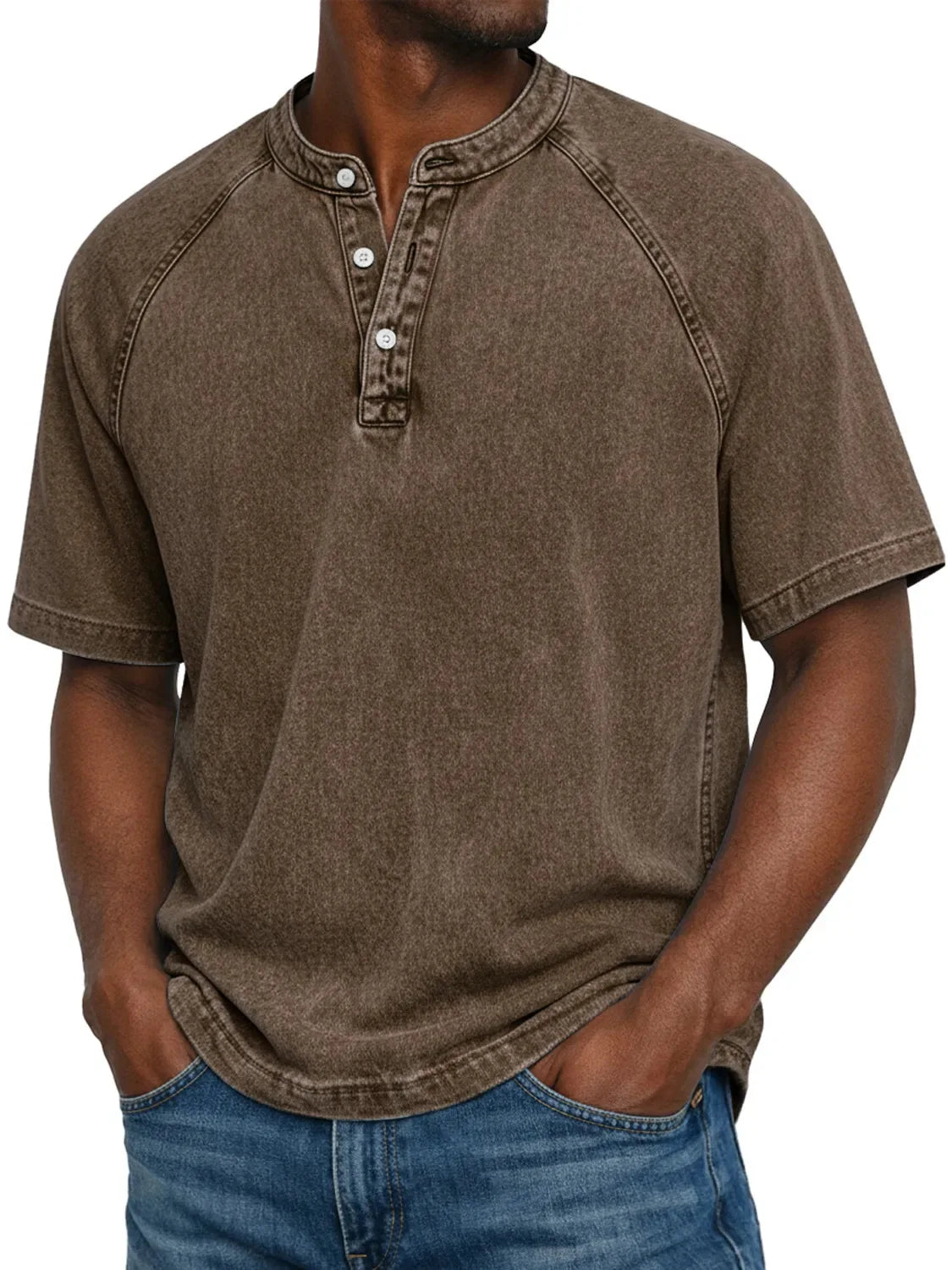T shirt herre | Vintage henley med knapper