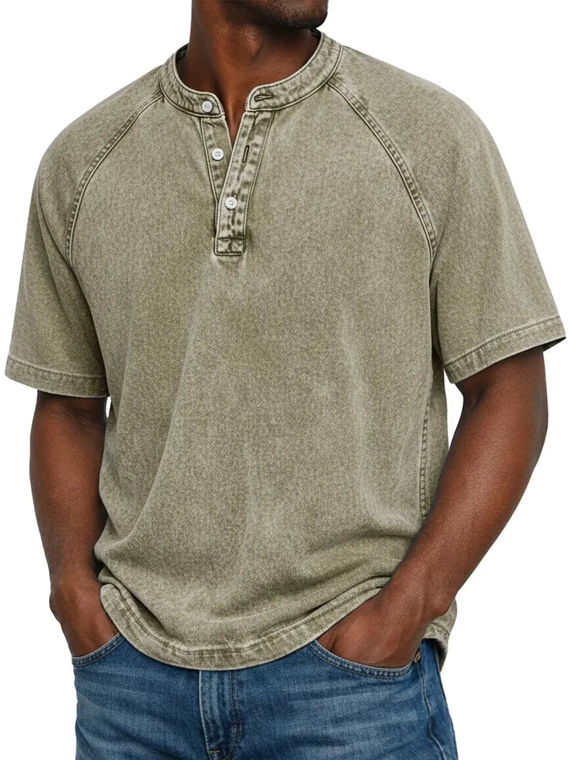 T shirt herre | Vintage henley med knapper