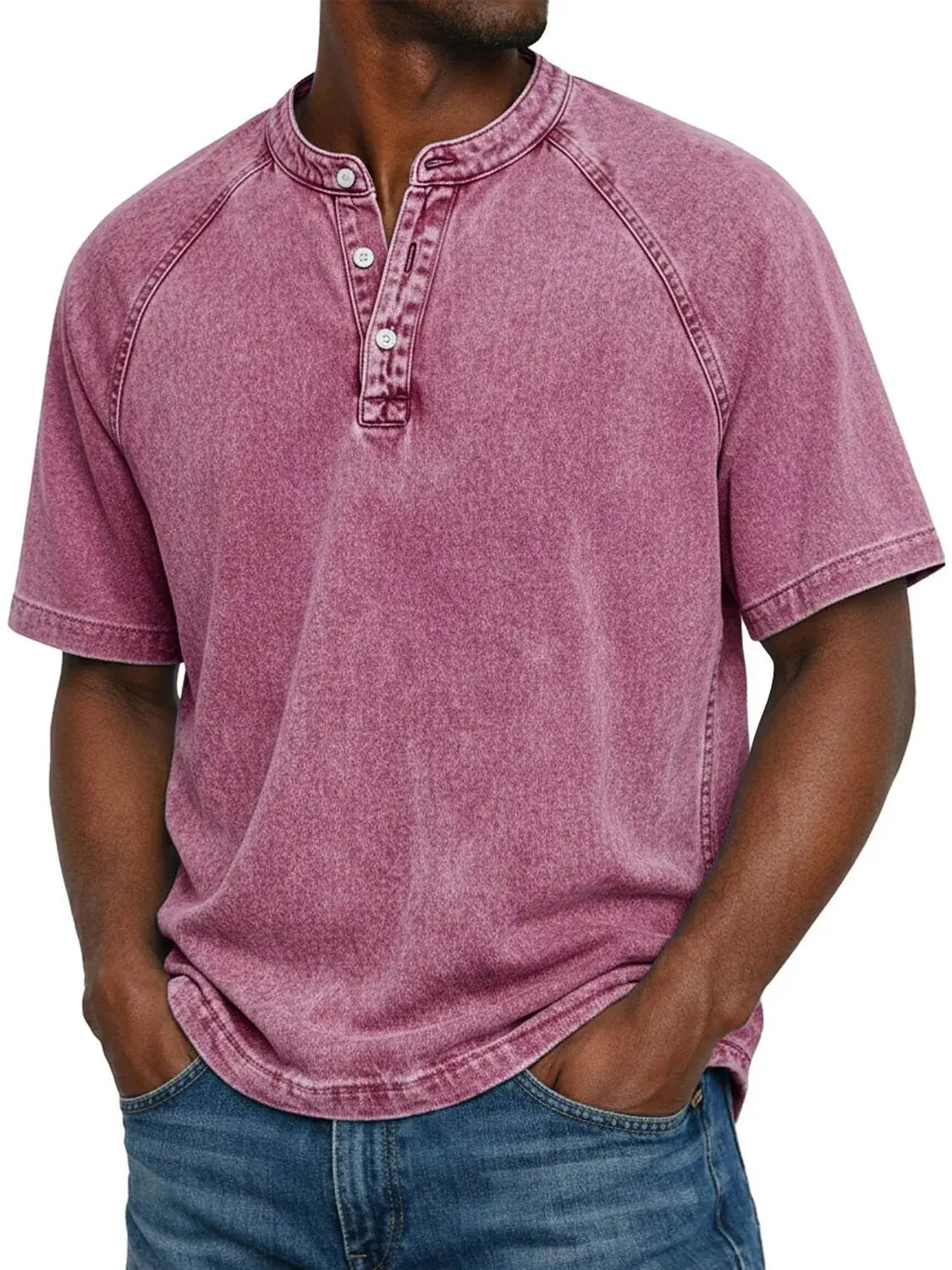 T shirt herre | Vintage henley med knapper