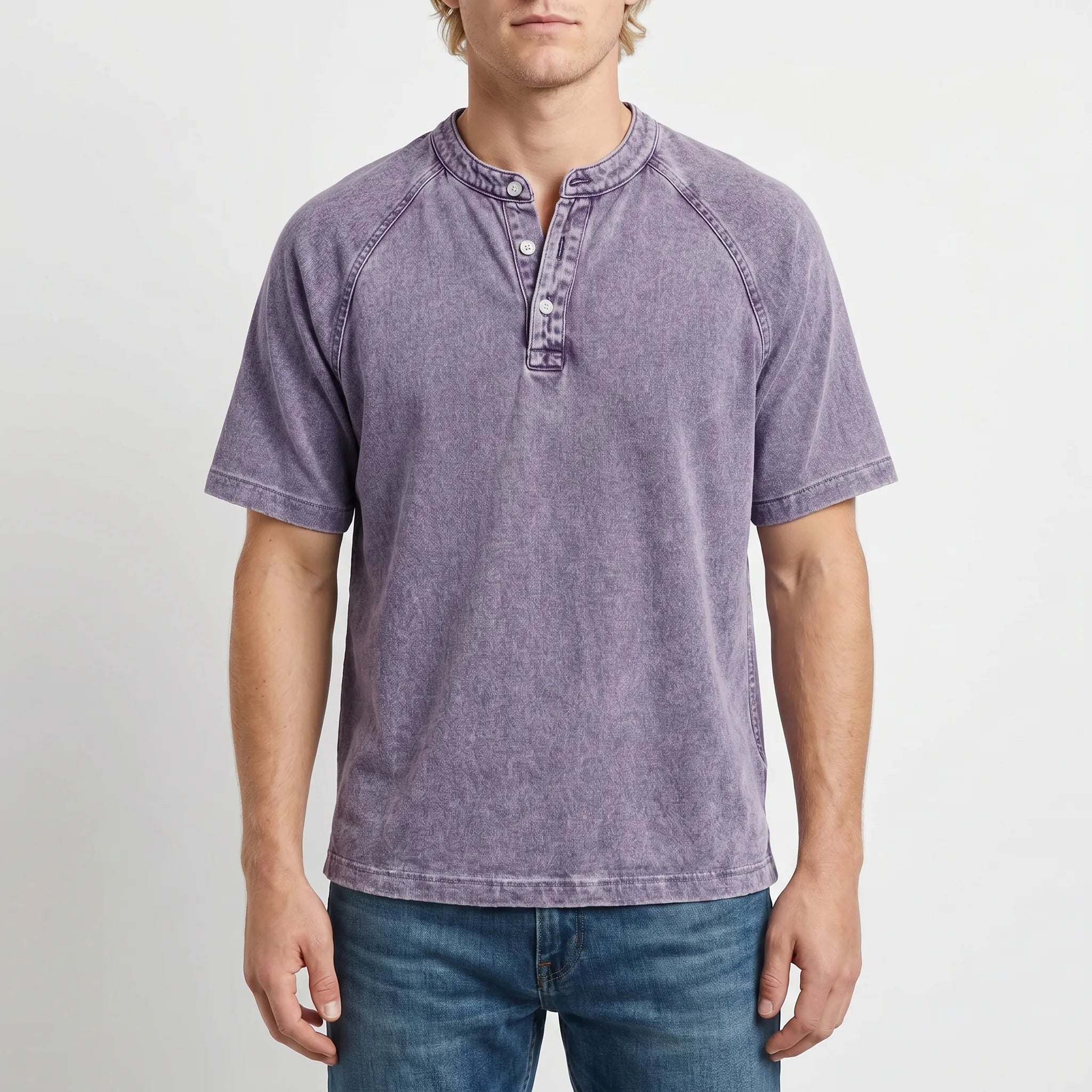 T shirt herre | Vintage henley med knapper