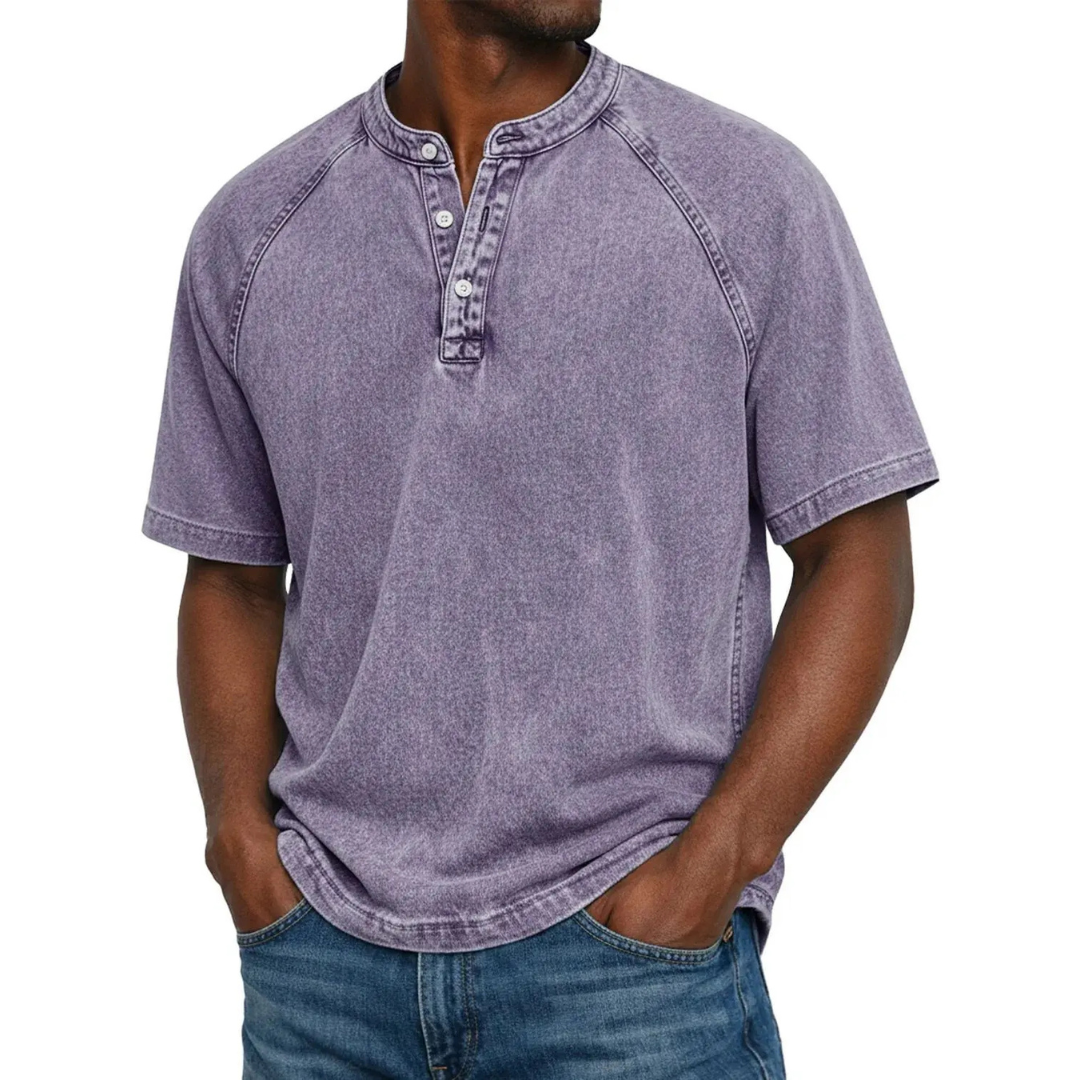 T shirt herre | Vintage henley med knapper