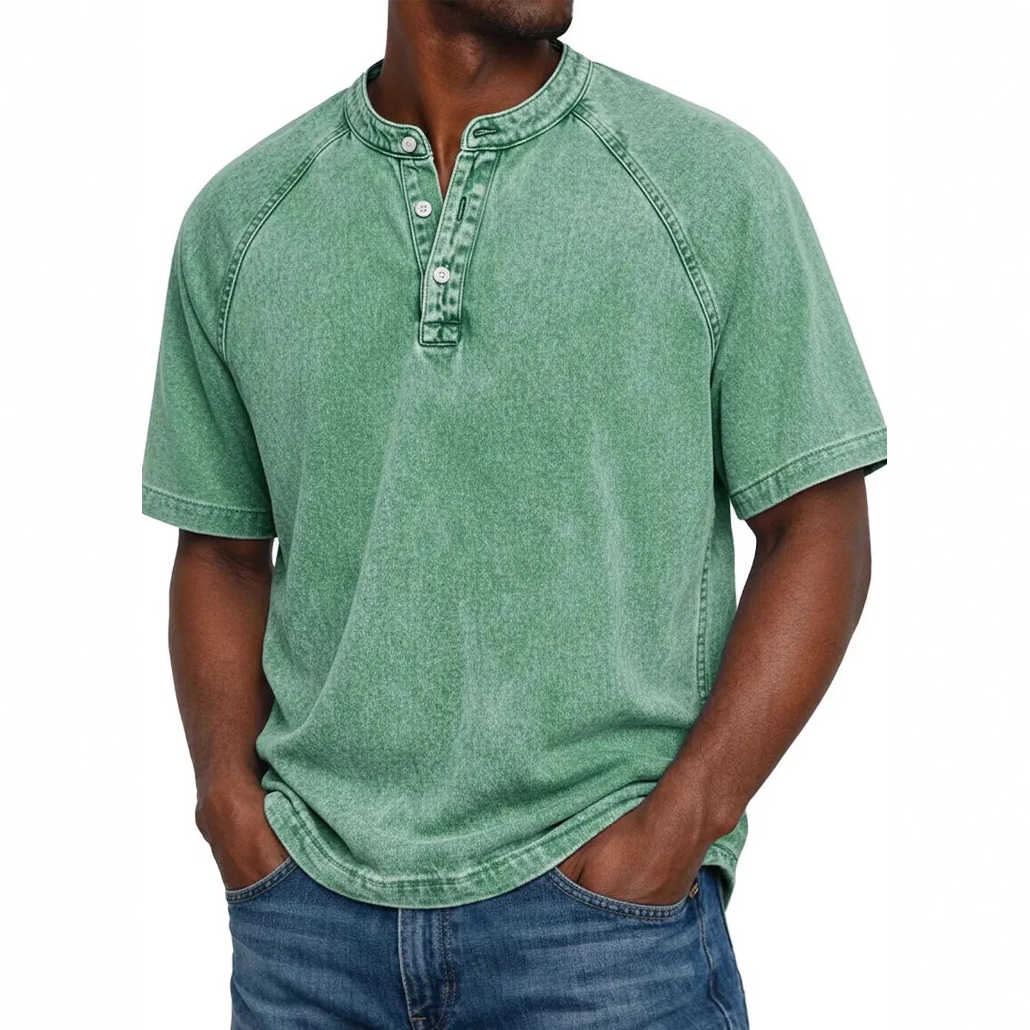 T shirt herre | Vintage henley med knapper
