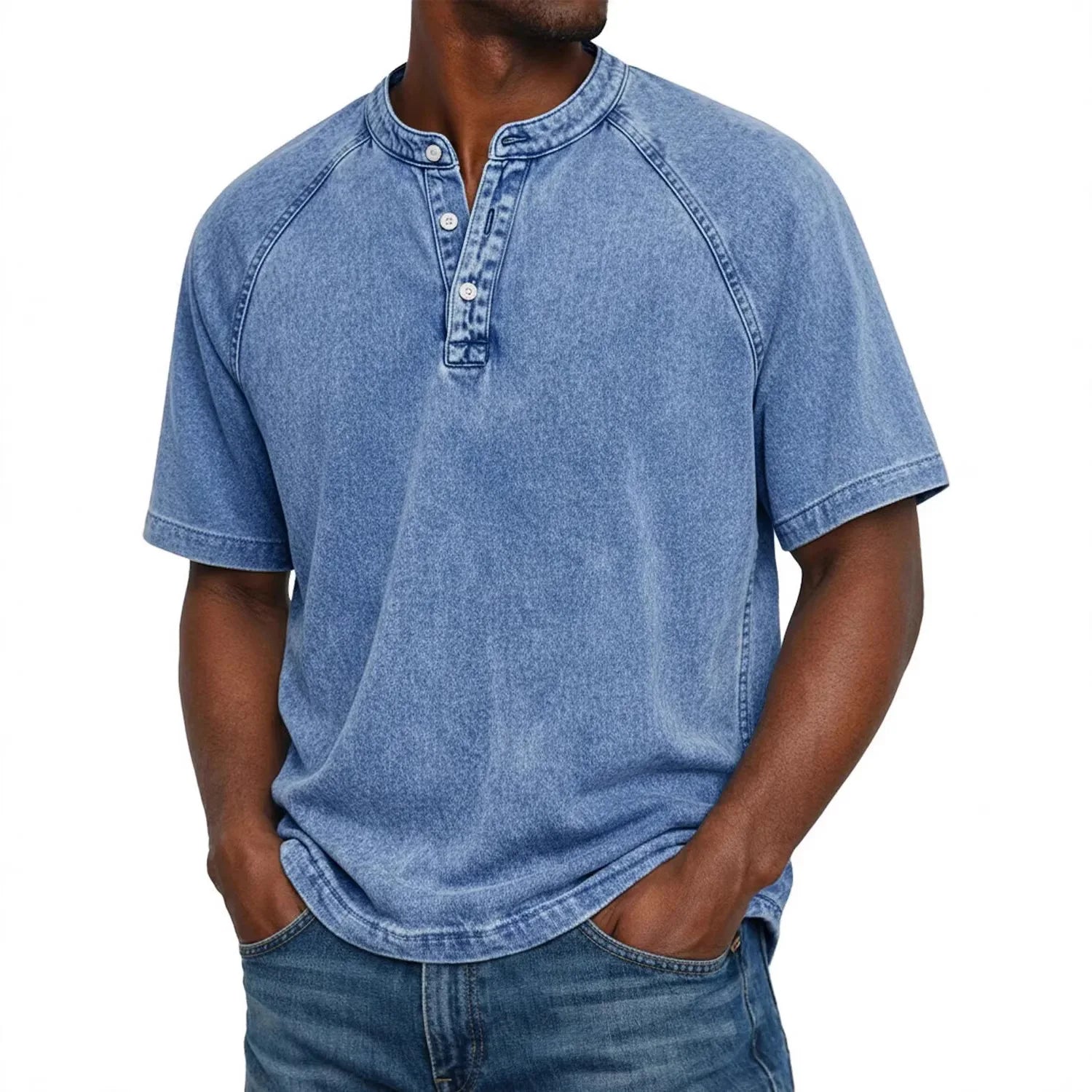 T shirt herre | Vintage henley med knapper