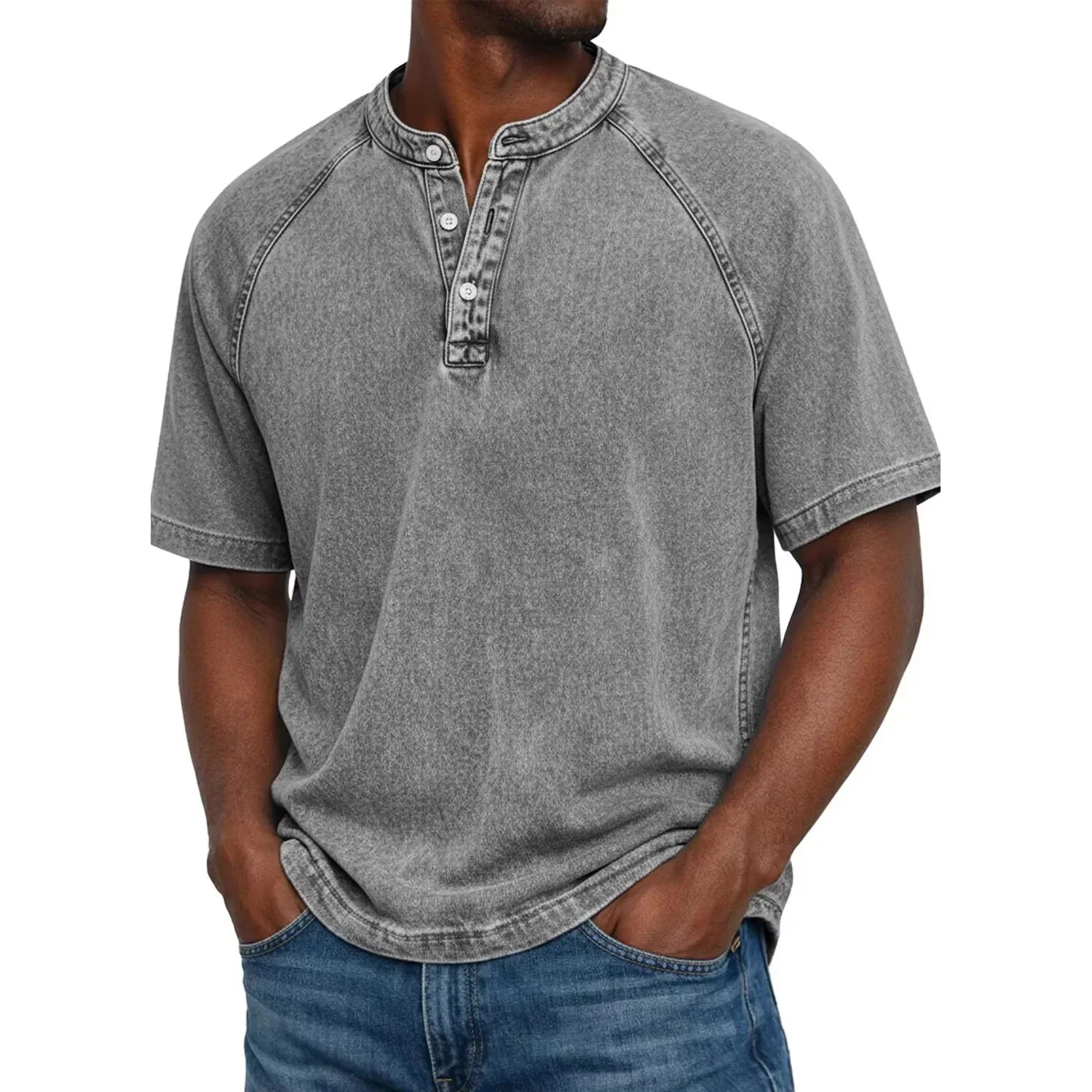 T shirt herre | Vintage henley med knapper