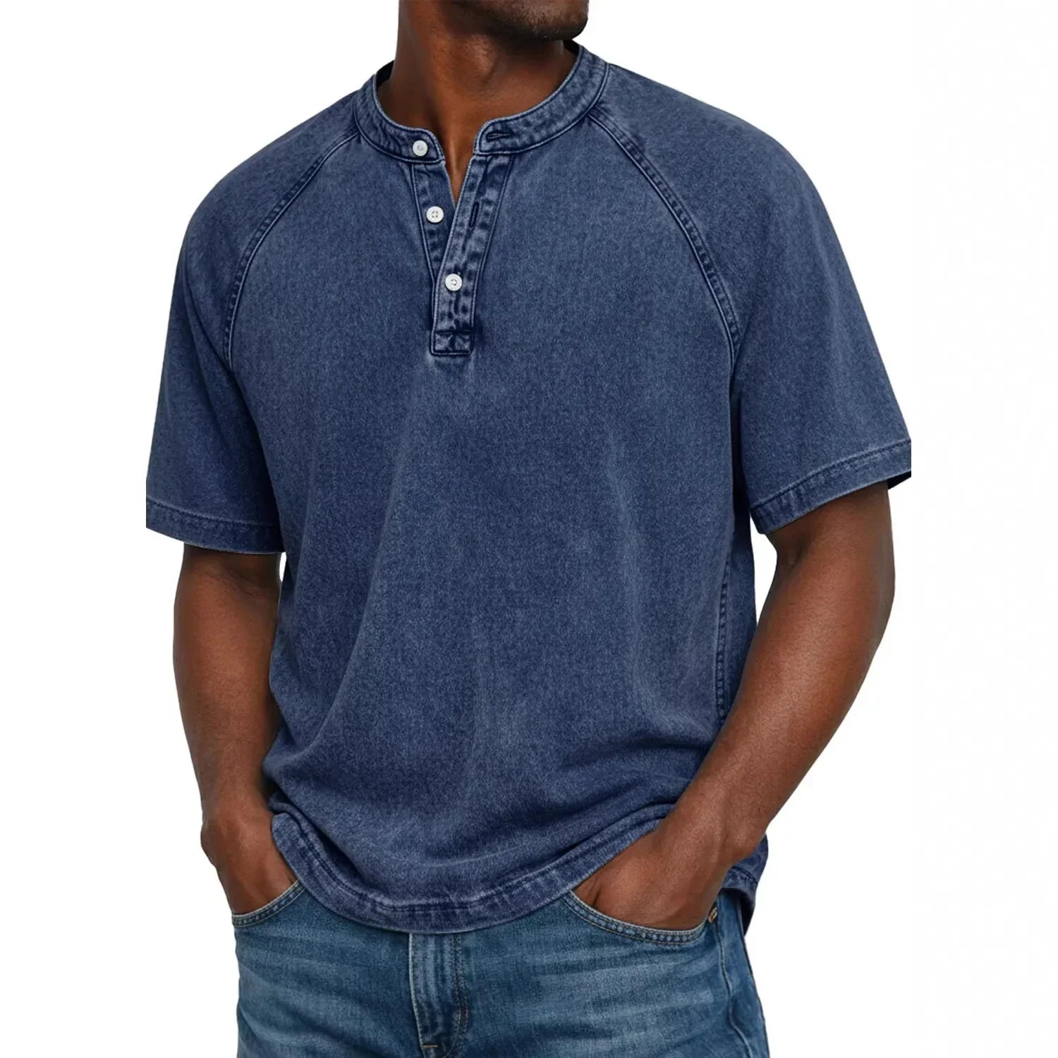 T shirt herre | Vintage henley med knapper