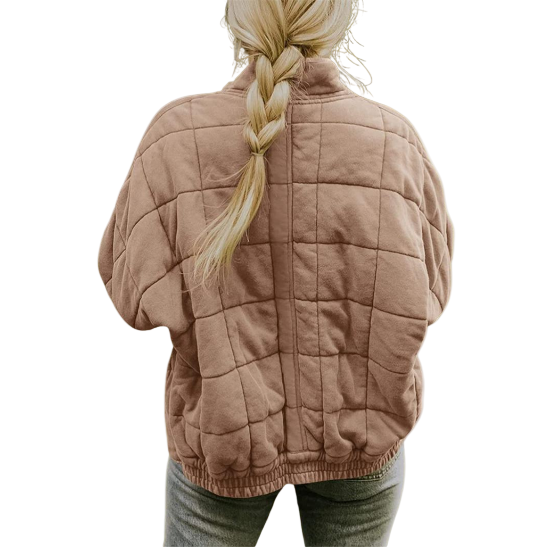 Dame jakke | Quiltet jakke med lynlås og løs pasform