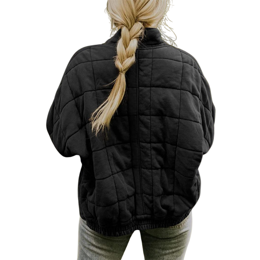 Dame jakke | Quiltet jakke med lynlås og løs pasform
