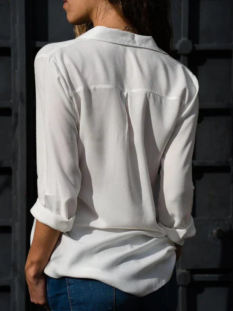 Blouse à col en V pour femme | Blouse élégante à boutons