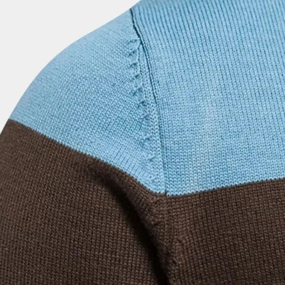 Strikket cardigan med lynlås og opretstående krave til mænd