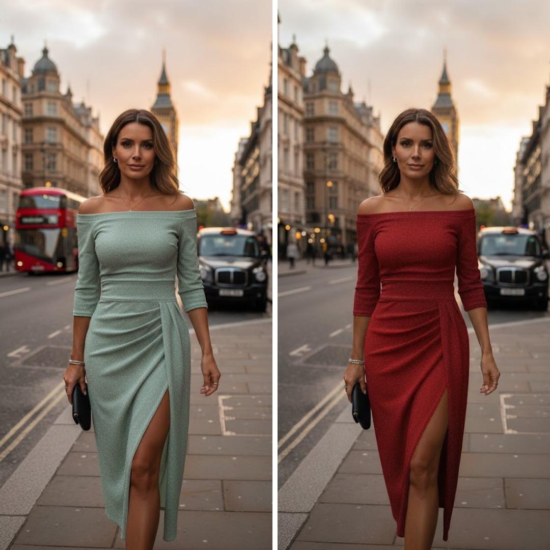 Elegant lang kjole | Slids, off-shoulder hals og figursyet pasform