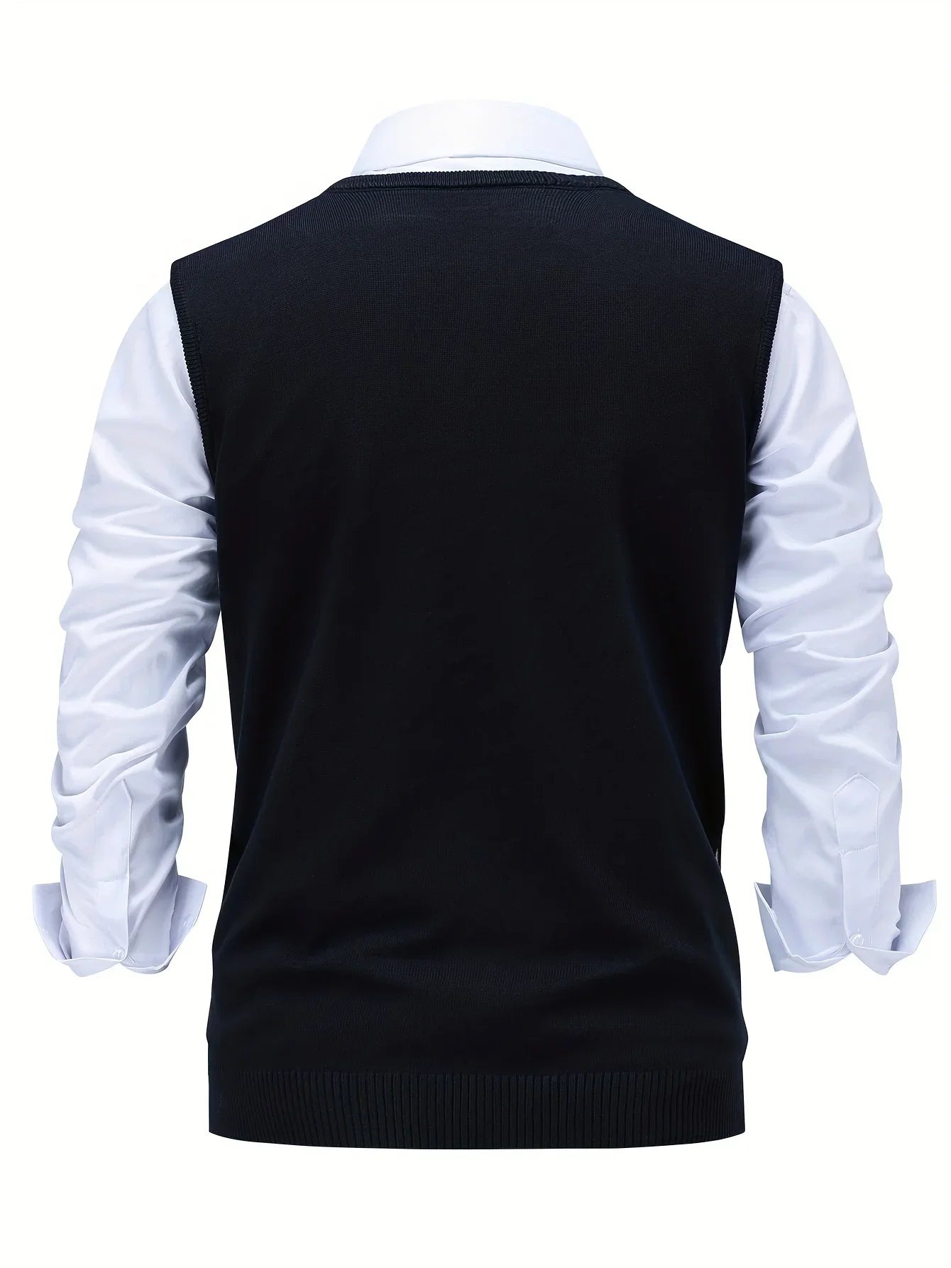 Herre pullover | Strikket v-hals sweater uden ærmer med ternet mønster
