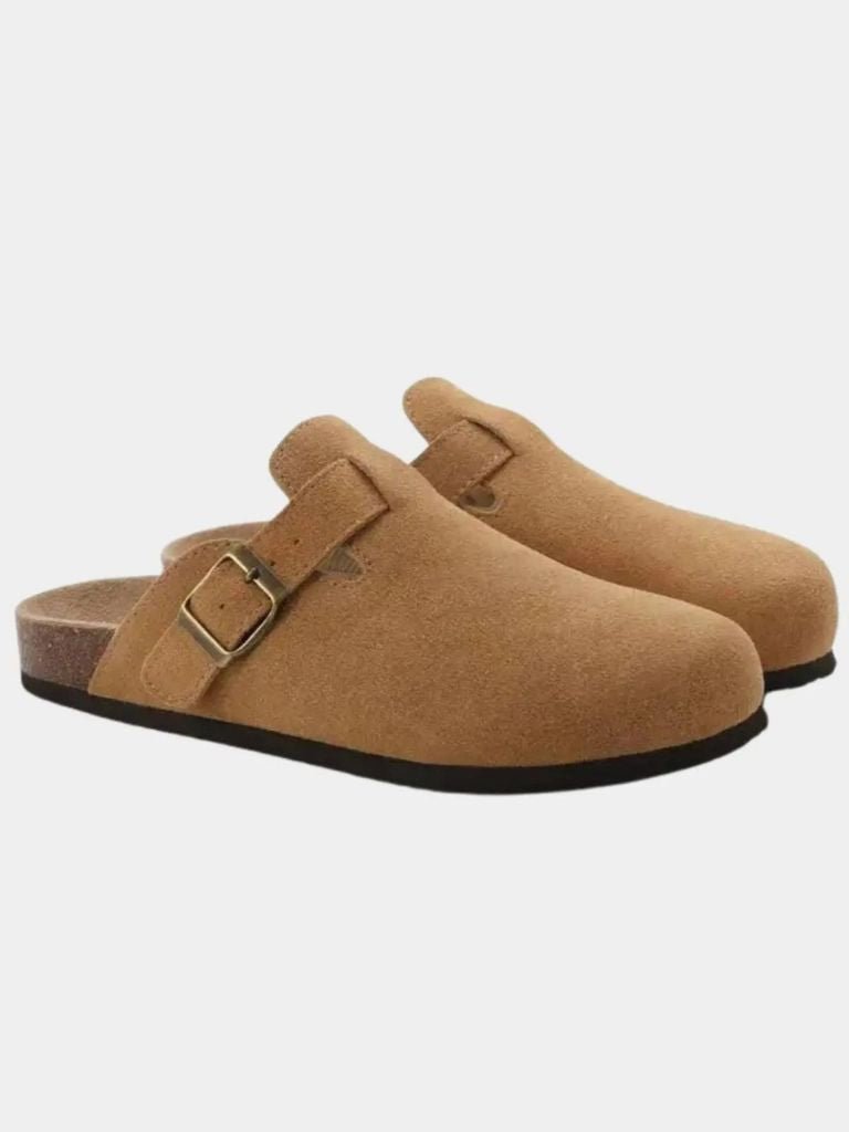 Klassiske lukkede herresandaler med spænde og komfortsål