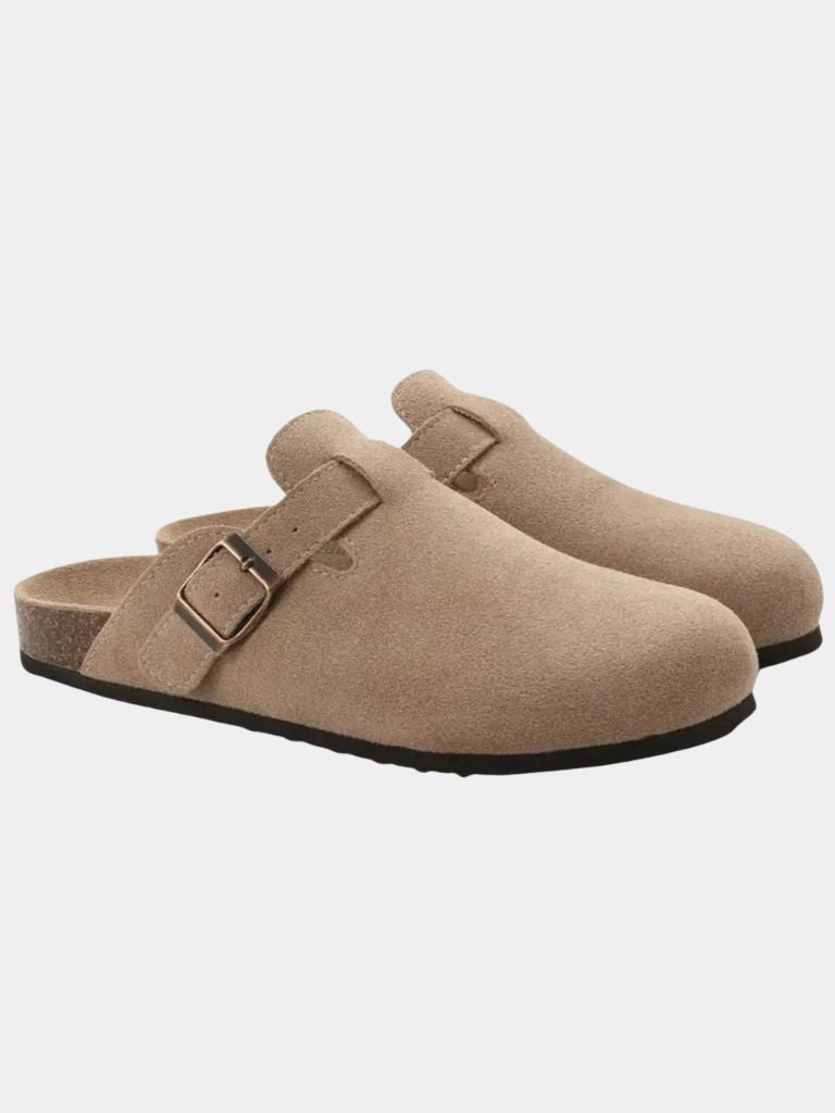 Klassiske lukkede herresandaler med spænde og komfortsål