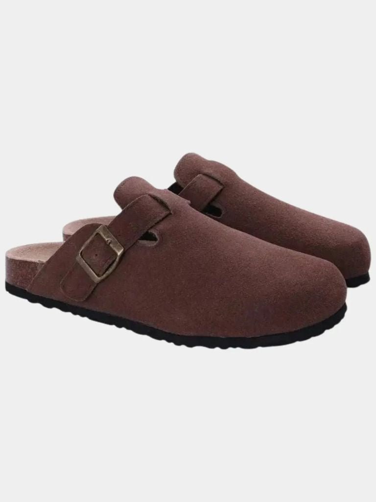 Klassiske lukkede herresandaler med spænde og komfortsål
