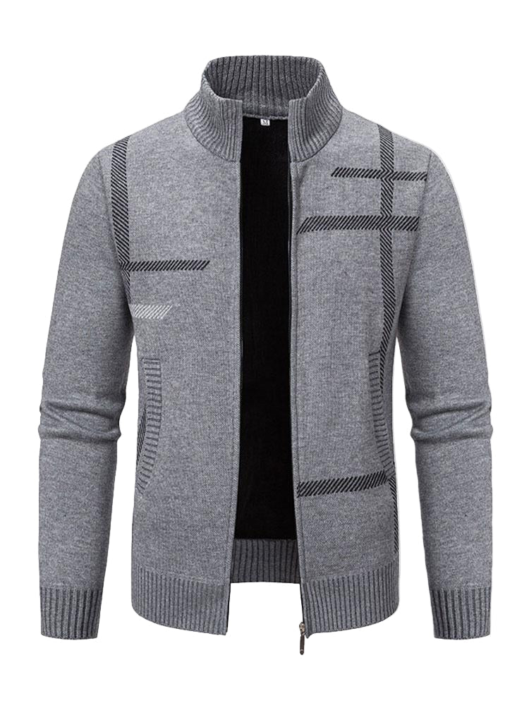 Strikket herre cardigan | Varmt vest med linjemønster