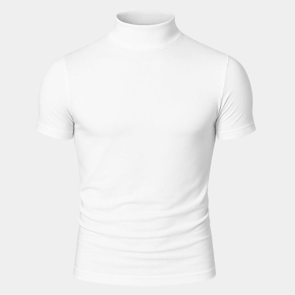 Ensfarvet kortærmet T-shirt med høj hals til mænd