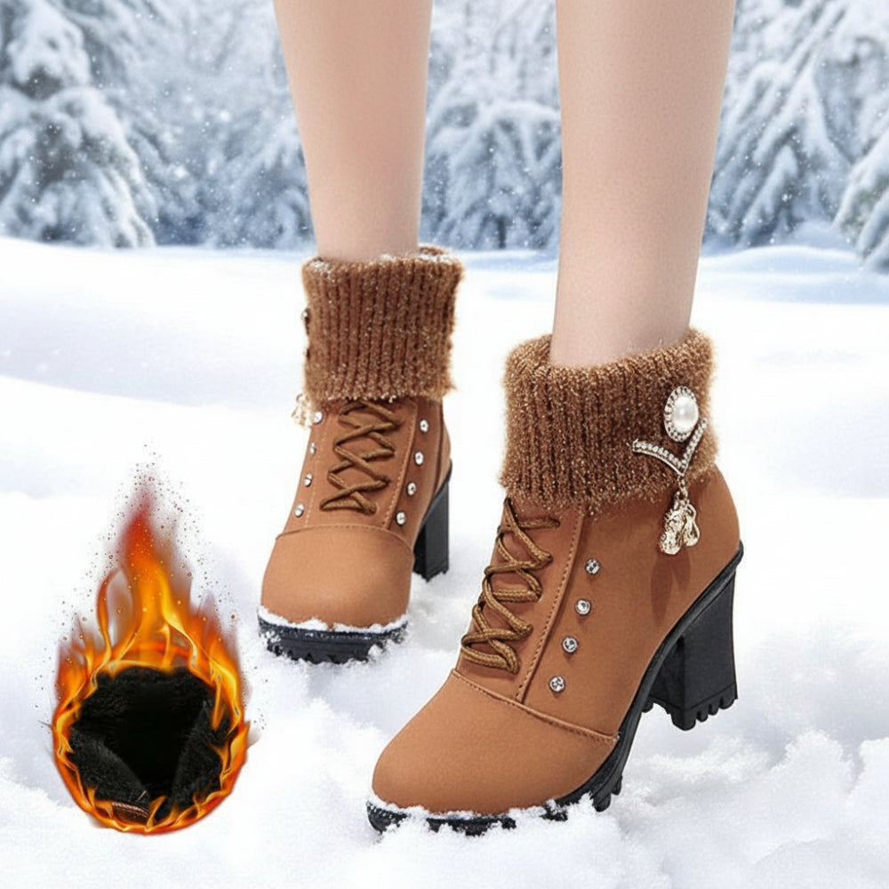 Vinterstøvler til kvinder – varme hælstøvler med pelskant