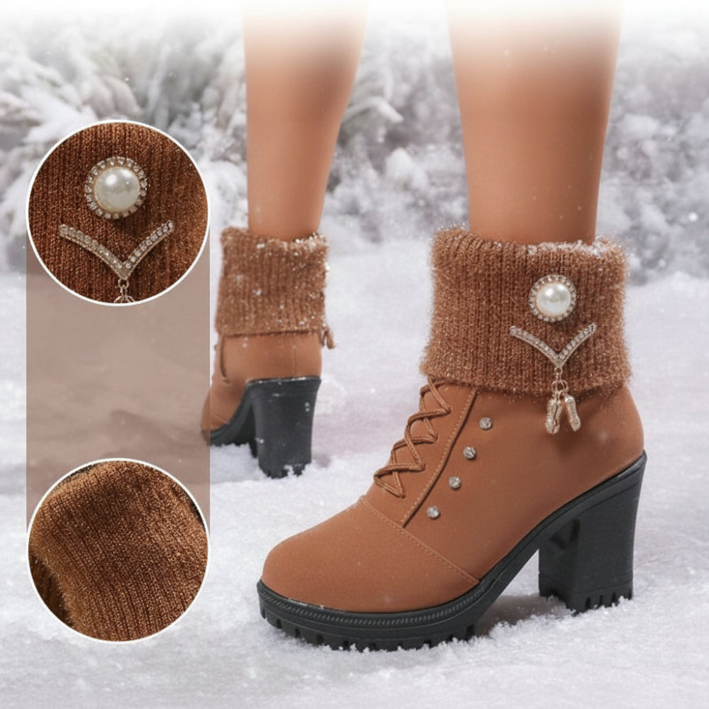 Vinterstøvler til kvinder – varme hælstøvler med pelskant