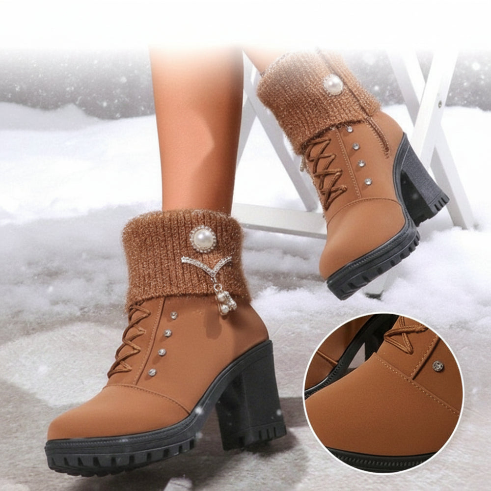 Vinterstøvler til kvinder – varme hælstøvler med pelskant
