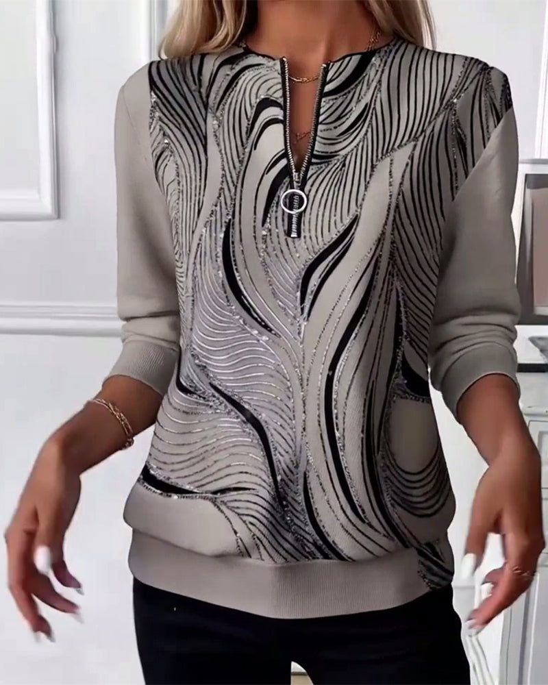 Kvinder – Casual sweatshirt med lynlås og print