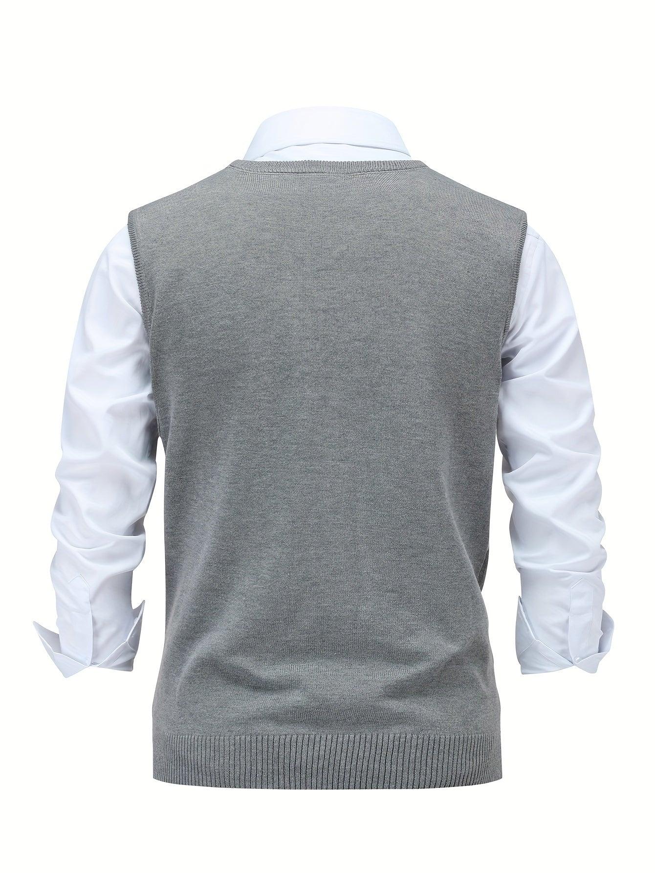 Herre pullover | Strikket v-hals sweater uden ærmer med ternet mønster