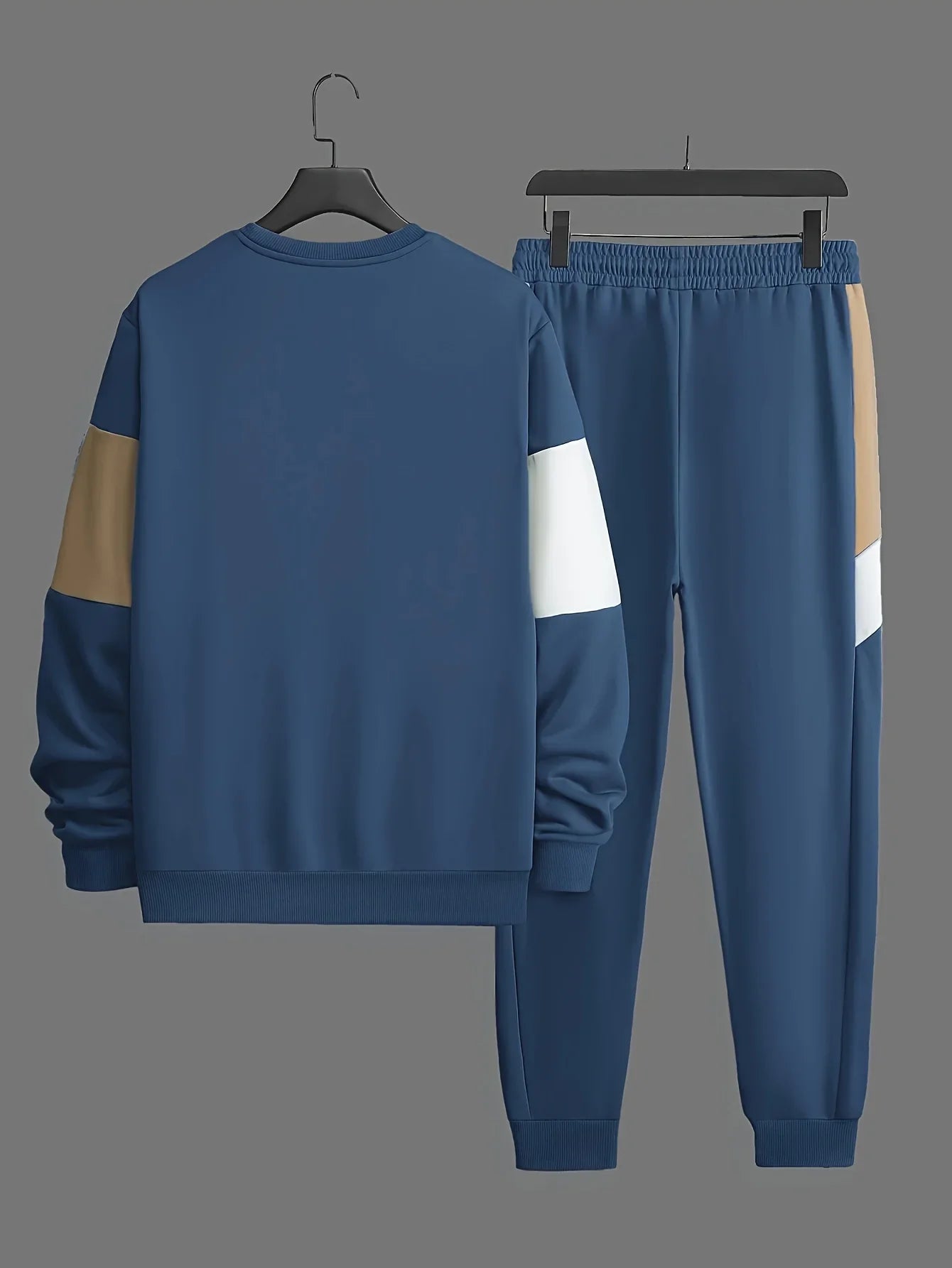 Herre træningsdragt | Beige colorblock sweater med joggingbukser