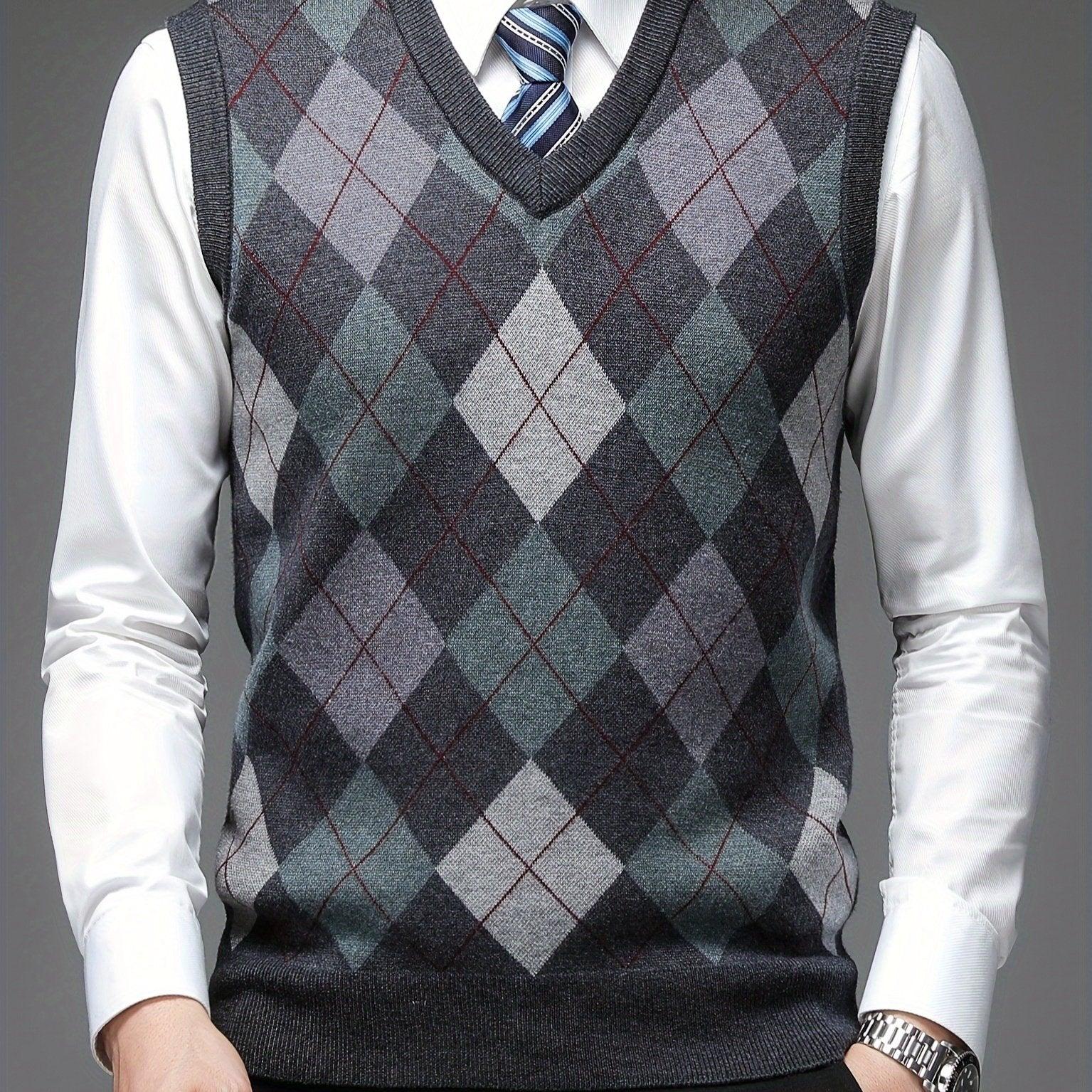 Herre pullover | Argyle strikket vest uden ærmer v-hals