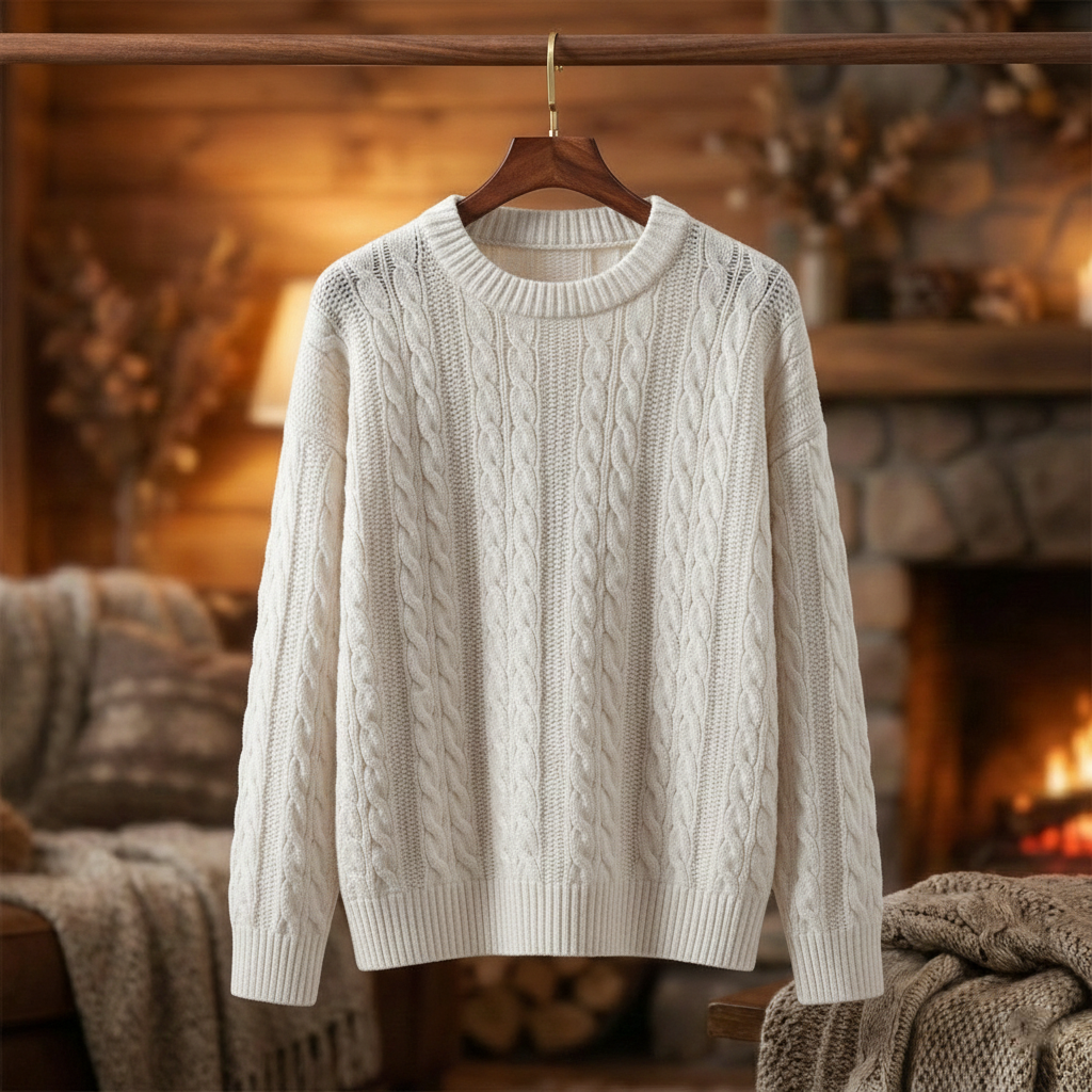Herre – Klassisk kabelstrikket pullover i varm strik