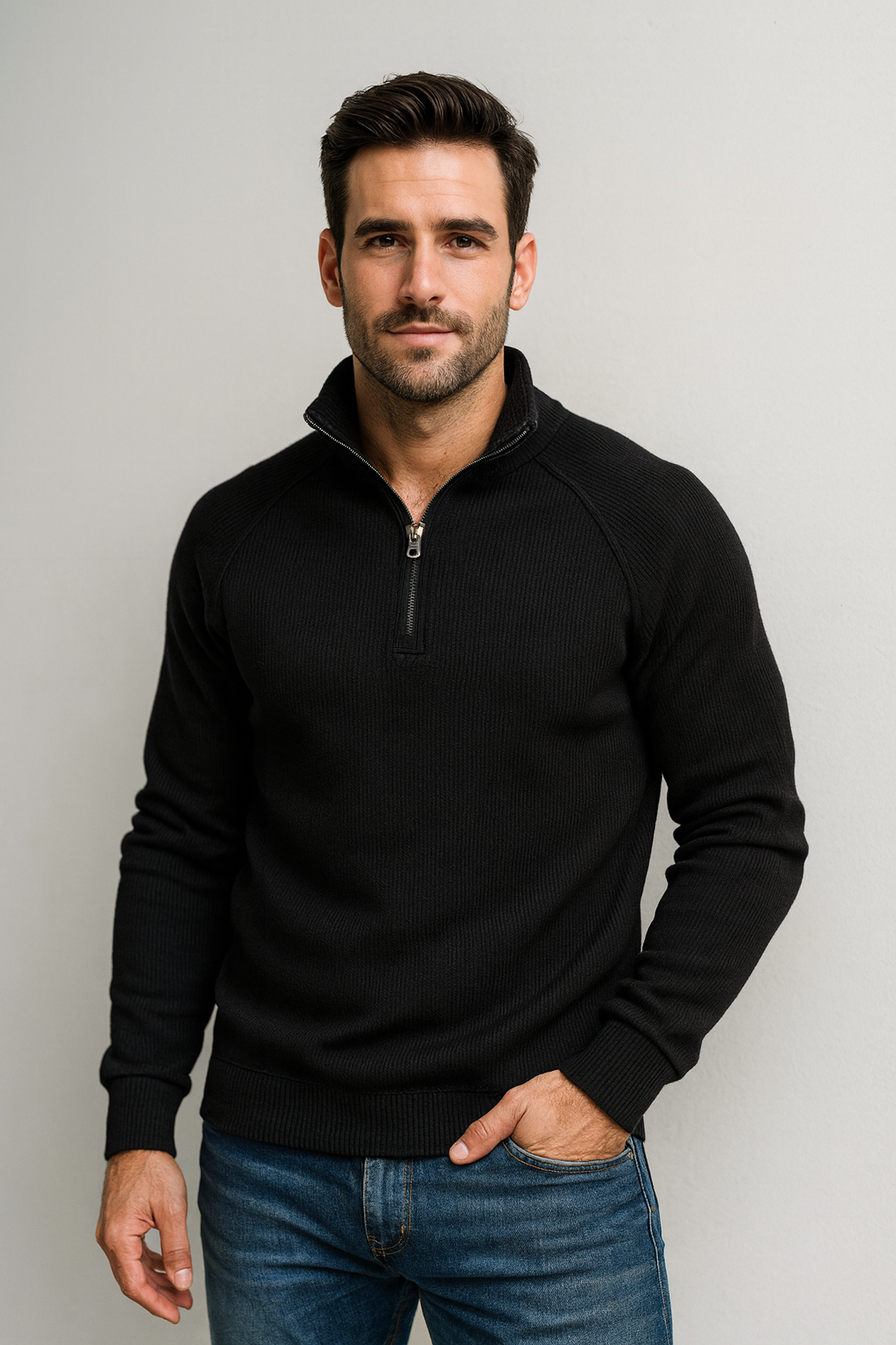 Klassisk fleece quarter zip trøje til hverdagskomfort