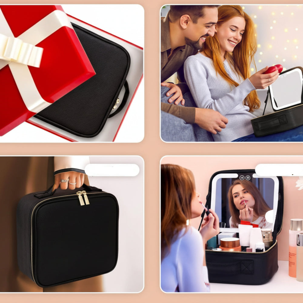 Rejse makeup organizer med LED-spejl