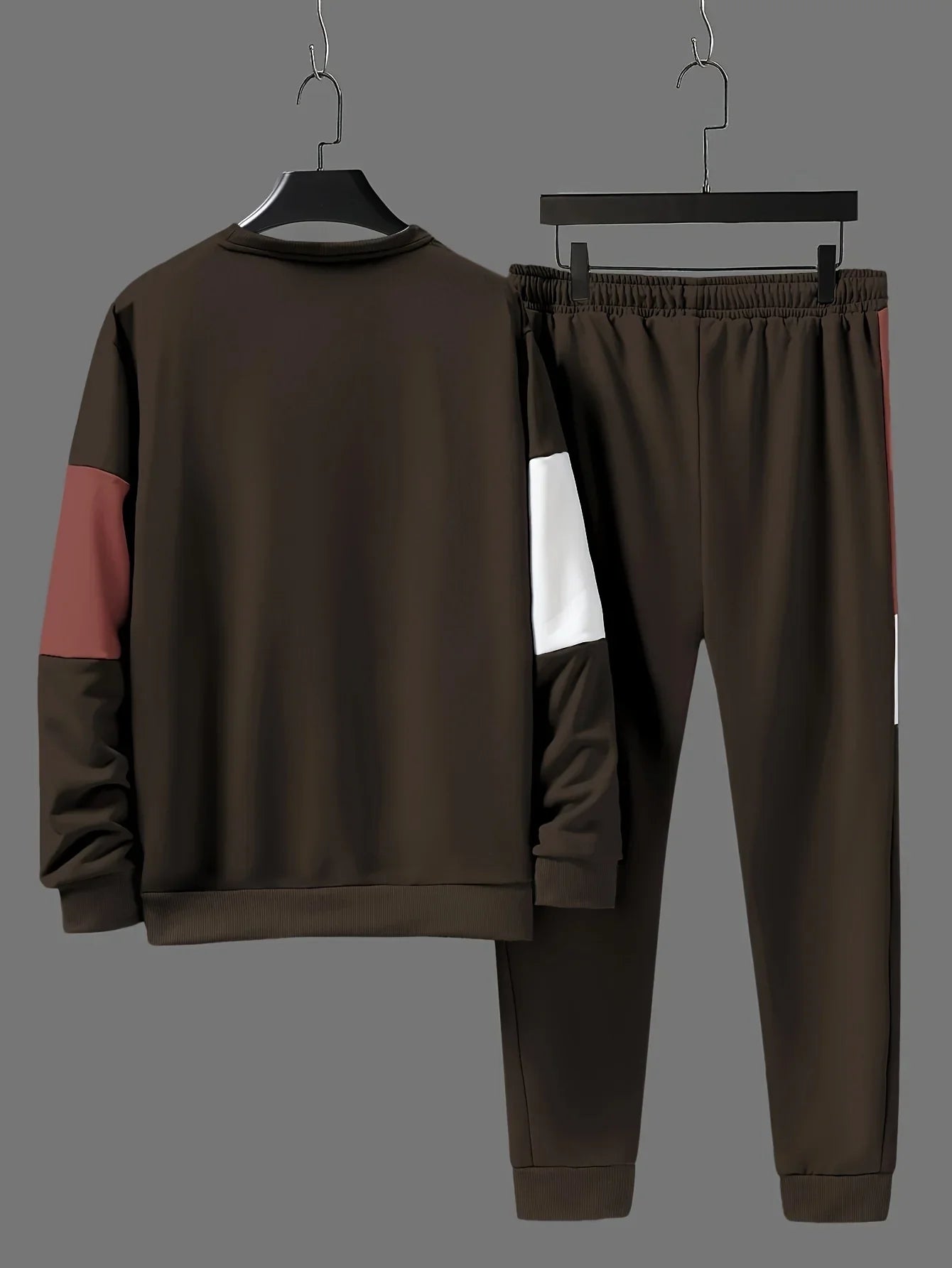 Herre træningsdragt | Beige colorblock sweater med joggingbukser