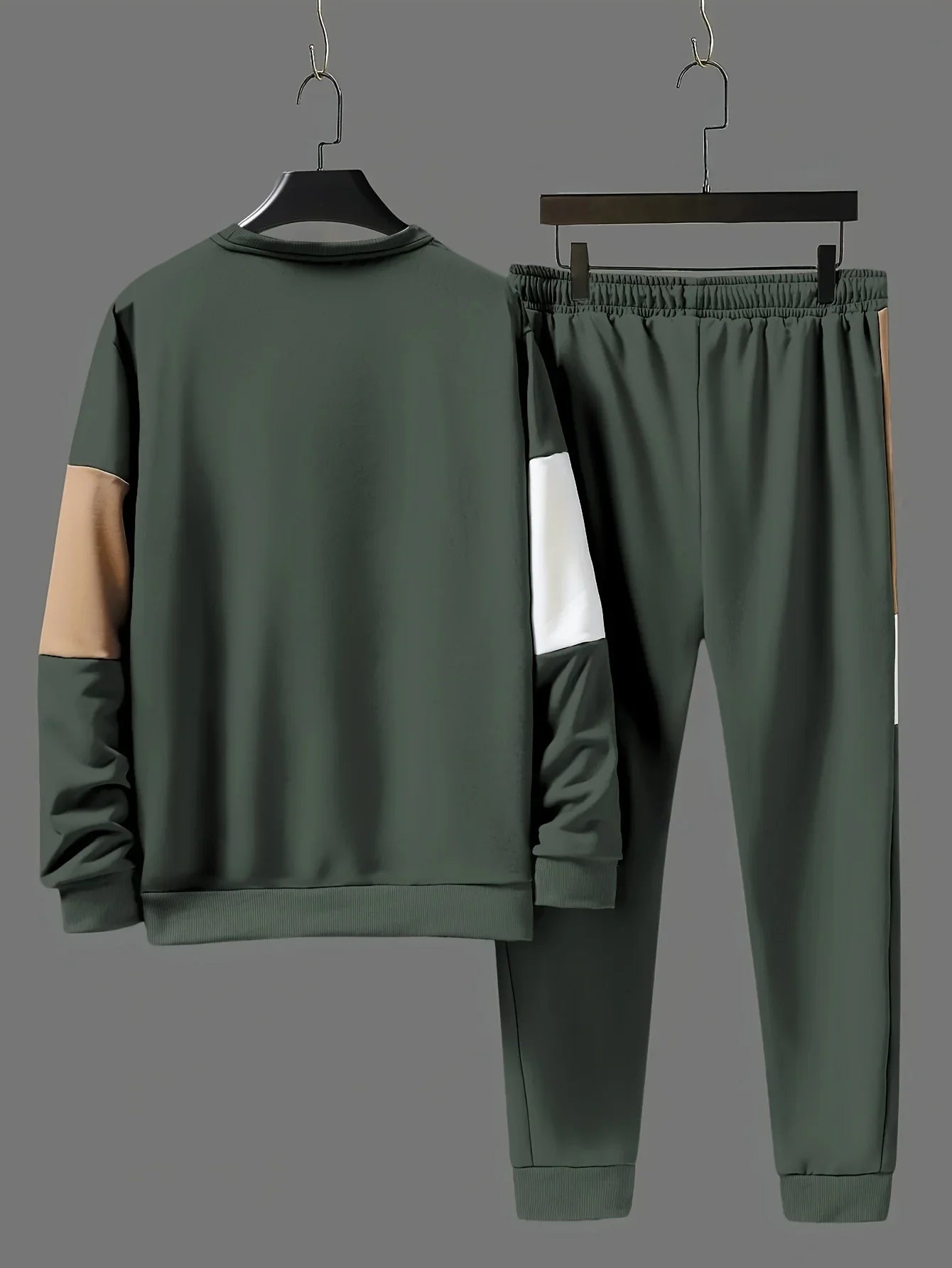 Herre træningsdragt | Beige colorblock sweater med joggingbukser